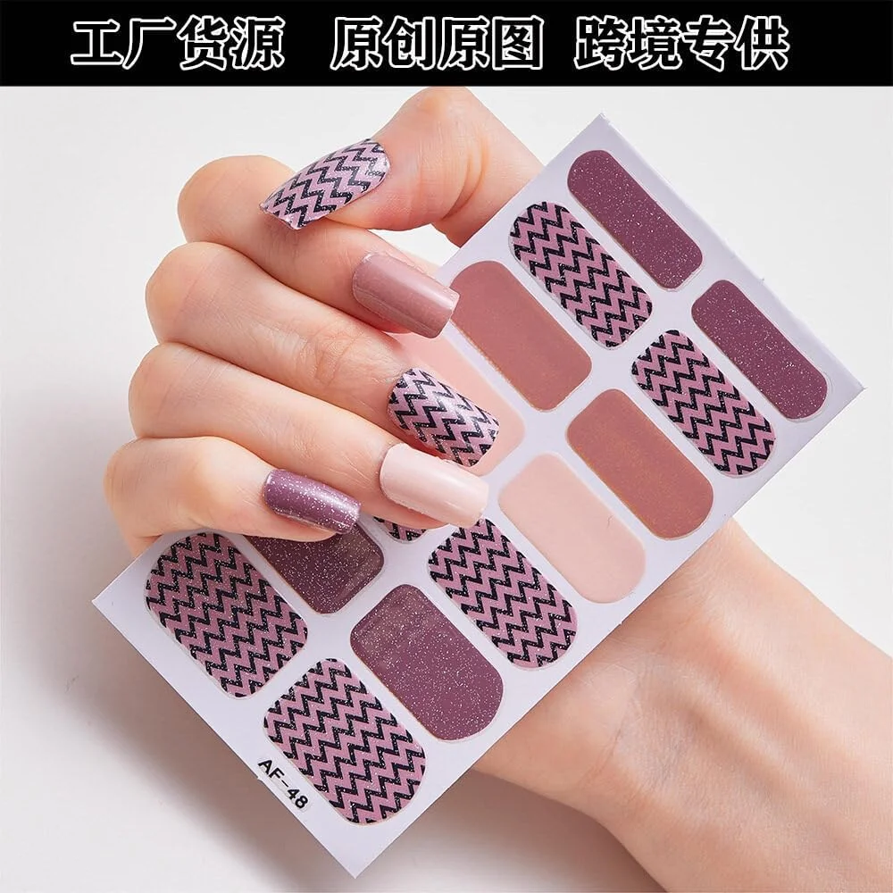 برچسب لاک ژل ناخن Fawoonu، برچسب هنری ناخن پوشش کامل چسبی، برچسب های ضد آب ناخن همراه با سوهان و چوب