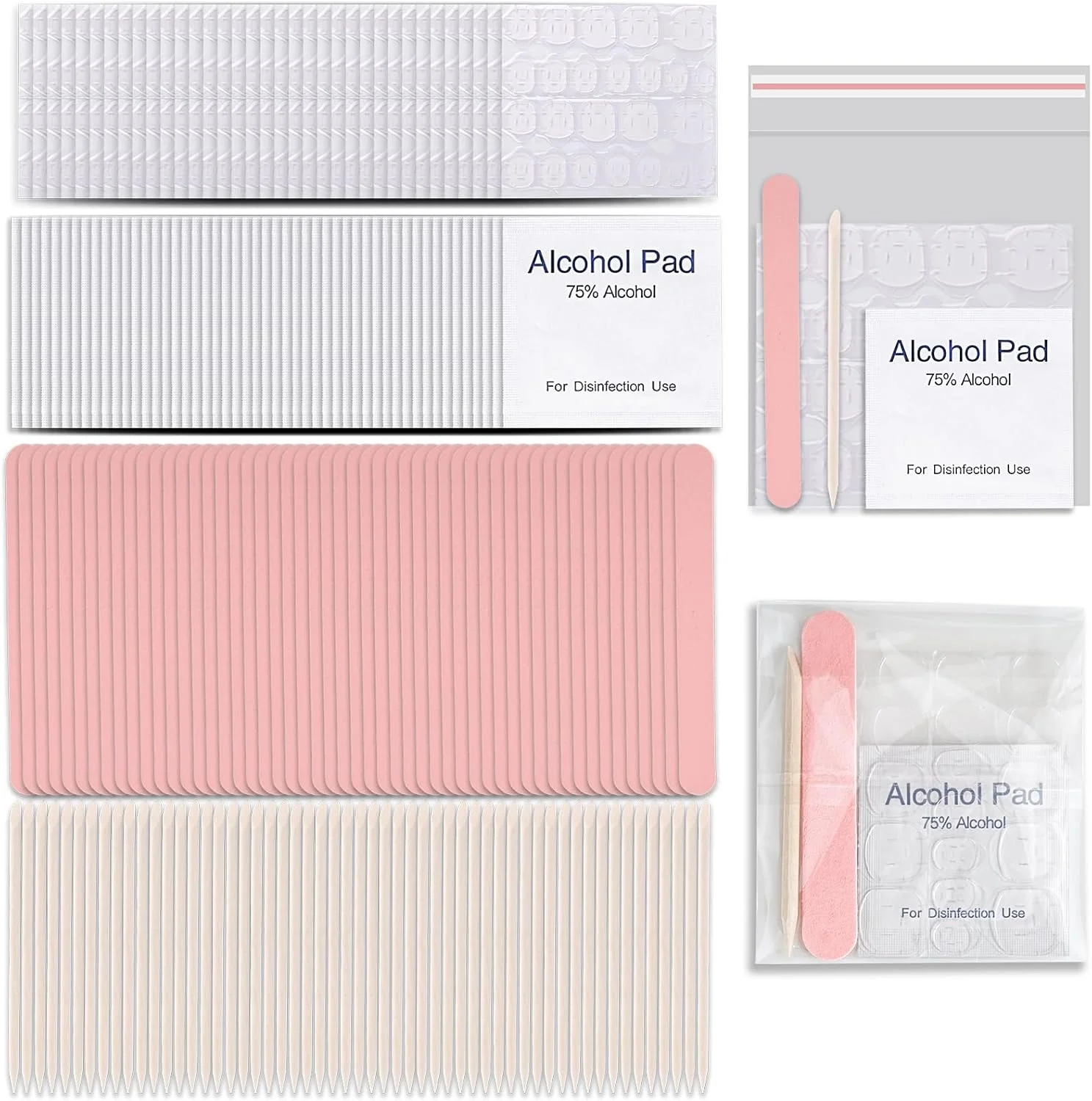 مجموعه 50 عددی ابزار مانیکور یکبار مصرف شامل 50 عدد سوهان ناخن، 50 عدد چسب ناخن، 50 عدد پد تمیز کننده، 50 عدد چوب مانیکور، 50 عدد کیسه OPP، کیت آماده سازی ناخن برای سالن و منزل (B)