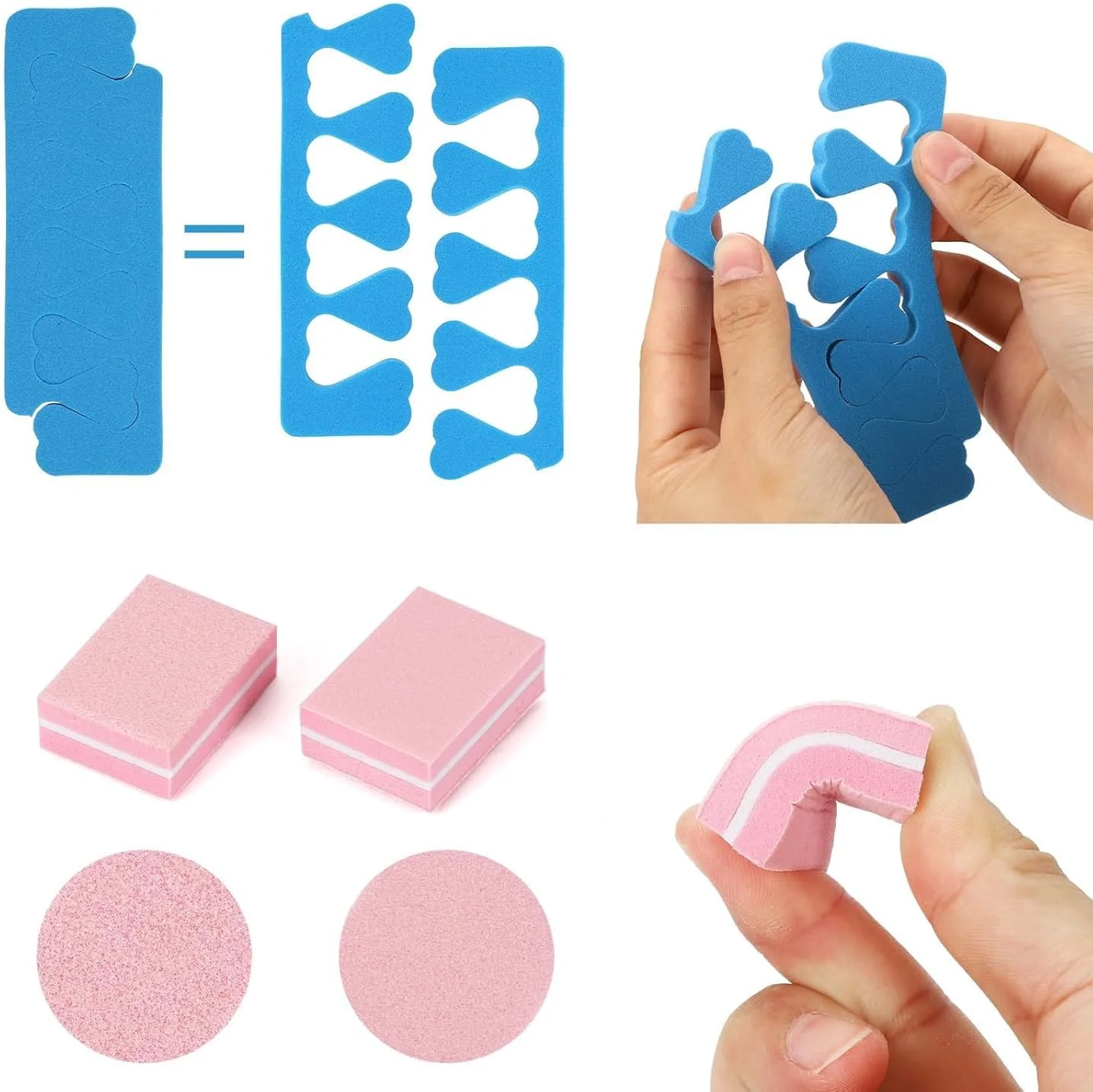 مجموعه 200 عددی بافر ناخن Tecbeauty - 50 عدد مینی بلاک بافرینگ حرفه ای 100/180، 50 عدد جداکننده انگشت پا، 100 عدد چوب ناخن چوبی نارنجی برای عقب راندن کوتیکول