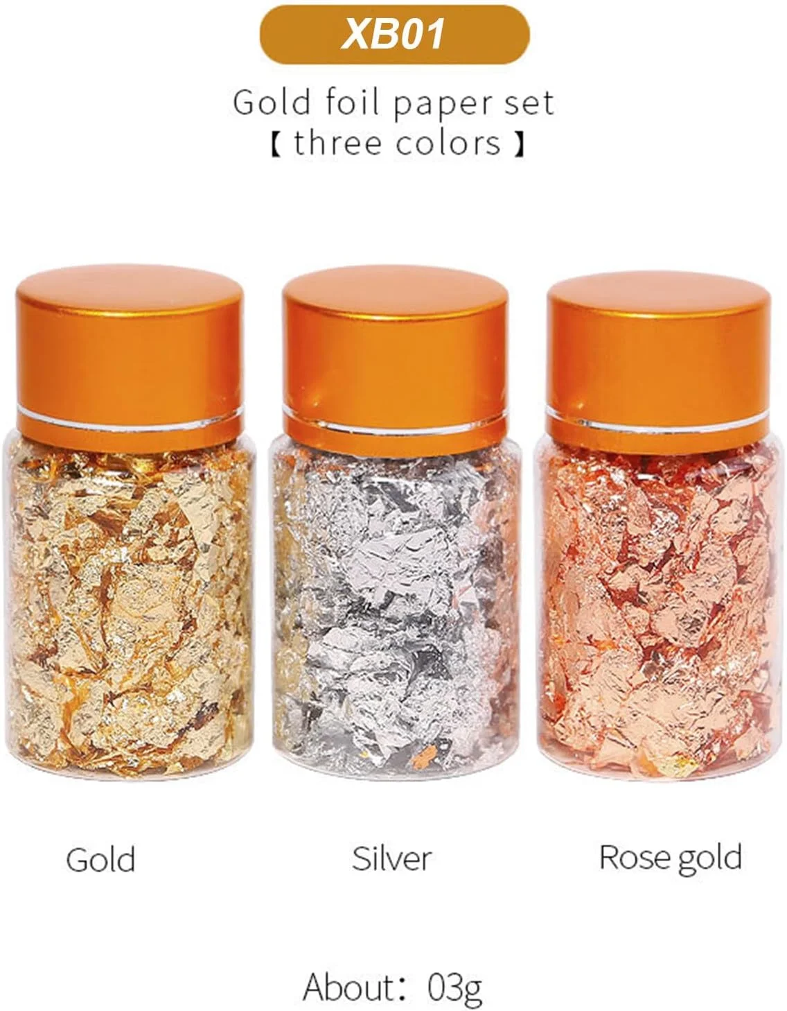 3 بطری ورق طلا، پولک های تزئینی ساخته شده از ورق قلع برای ناخن، نقاشی، صنایع دستی، اسلایم و ساخت جواهرات رزینی - رنگ های طلایی، نقره ای و مسی XB01