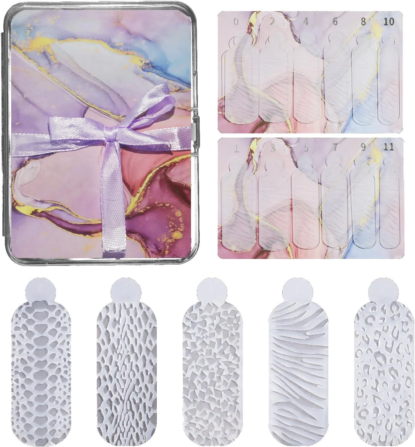 مجموعه 60 عددی قالب برچسبی سیلیکونی سه بعدی ناخن Fawoonu، 5 مدل و 12 سایز، برچسب های سیلیکونی مانیکور، ژل اکستنشن، قالب های ساخت سریع ناخن، ابزار طراحی ناخن Fawoonu