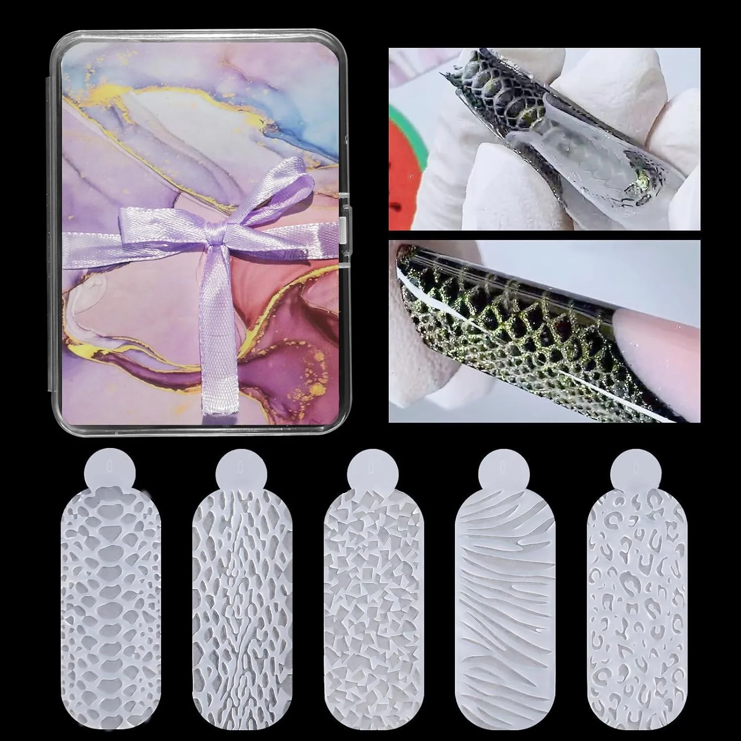 مجموعه 60 عددی قالب برچسبی سیلیکونی سه بعدی ناخن Fawoonu، 5 مدل و 12 سایز، برچسب های سیلیکونی مانیکور، ژل اکستنشن، قالب های ساخت سریع ناخن، ابزار طراحی ناخن Fawoonu