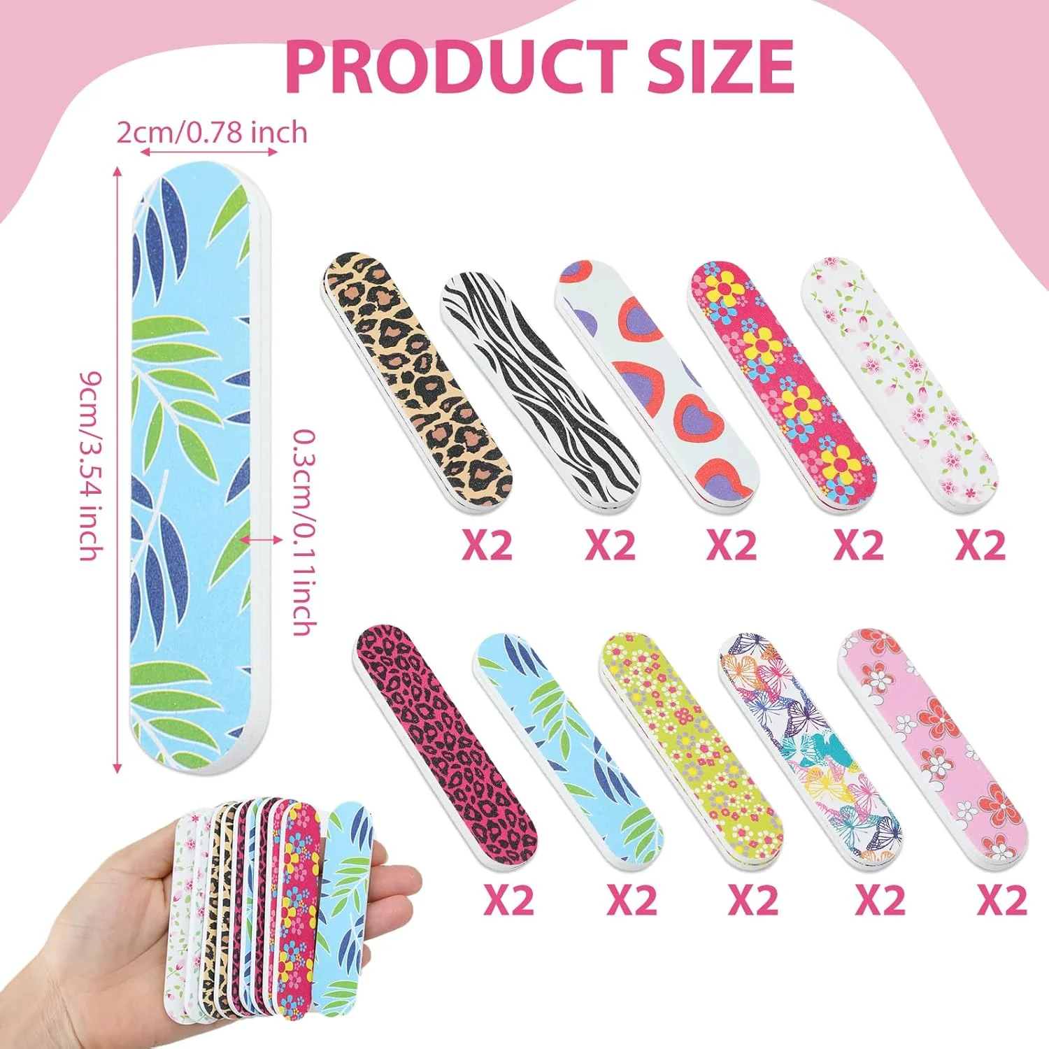 ۲۰ عدد سوهان ناخن حرفه ای، مینی دو طرفه برای استفاده خانگی