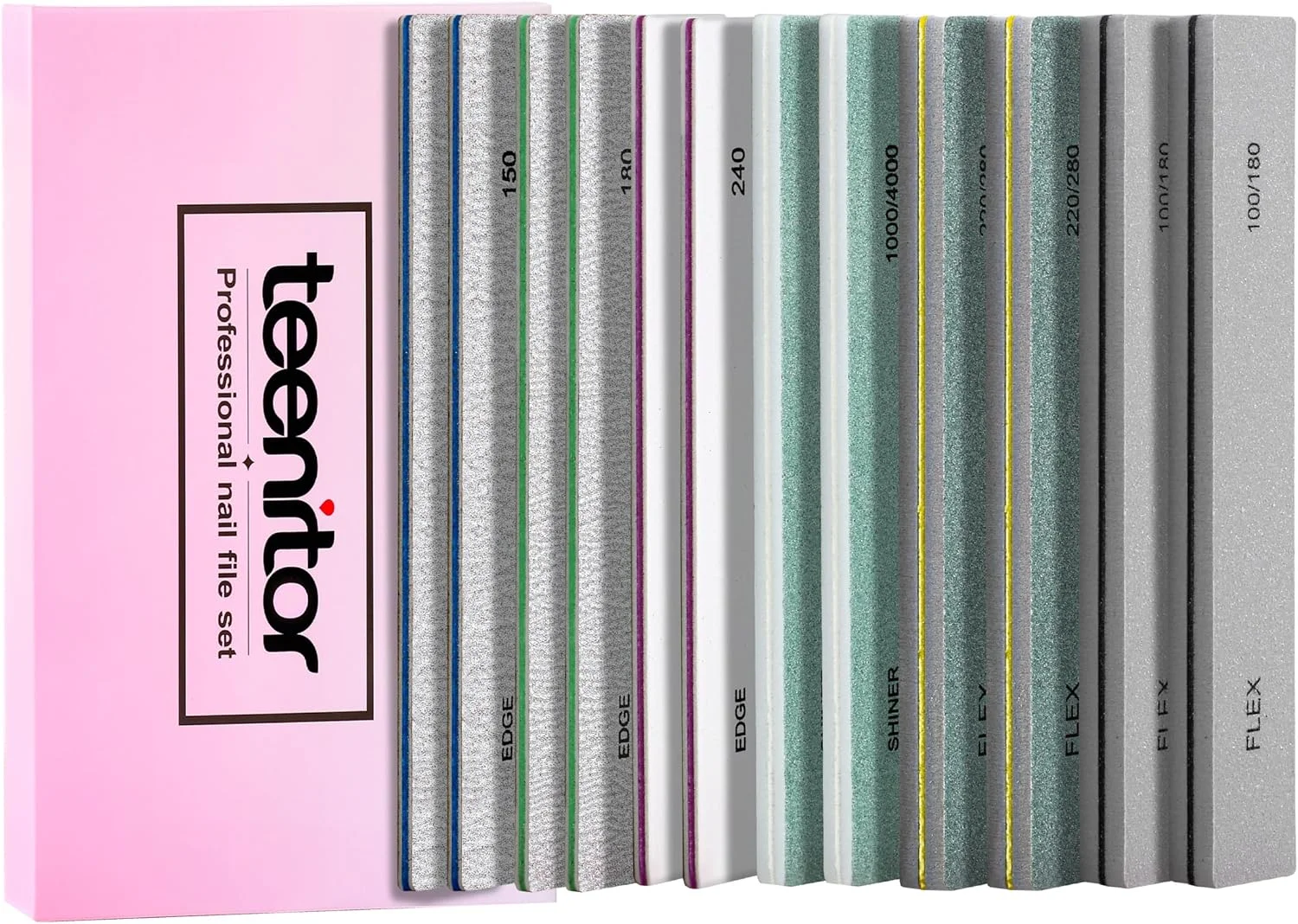 مجموعه ۱۲ عددی سوهان و بافر ناخن Teenitor، سوهان ناخن بافر ۱۰۰/۱۸۰، سوهان ناخن برای خانم ها، بلوک بافر ناخن، سوهان ناخن سنباده ای ۲۴۰