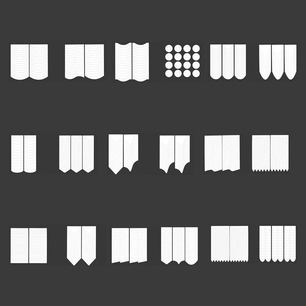 برچسب ناخن فرنچ Fawoonu، 18 ورق برچسب هنری خودچسب مانیکور، نوک ناخن، برچسب حاشیه منحنی