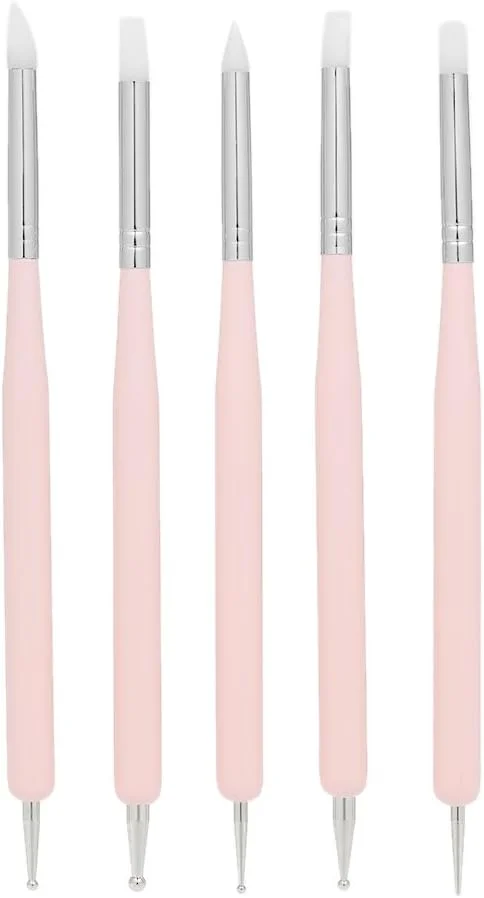 قلم طراحی ناخن دو طرفه Joleritc، 5 عددی، قلم سیلیکونی طراحی ناخن، برس طراحی ناخن، ابزار مانیکور طراحی و نقاشی ژل UV