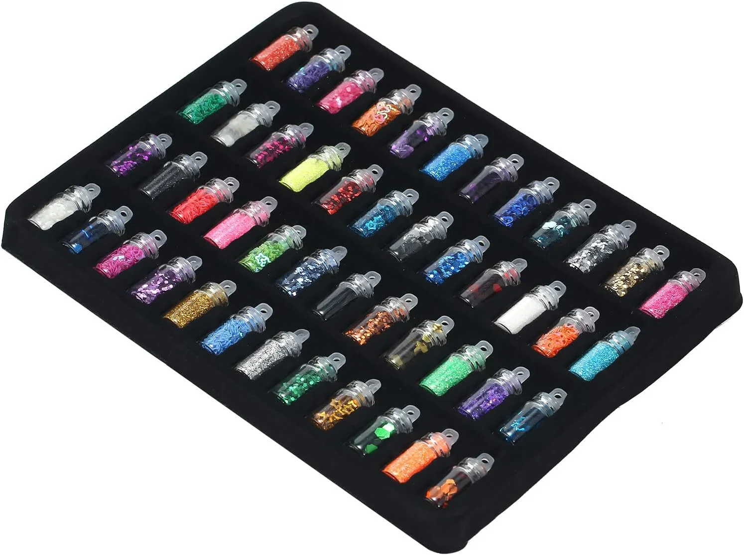 مجموعه 48 شیشه پولک و اکلیل ناخن فاوونو، برچسب و استیکر اکلیلی برای طراحی ناخن، رنگ ها و اشکال مختلف