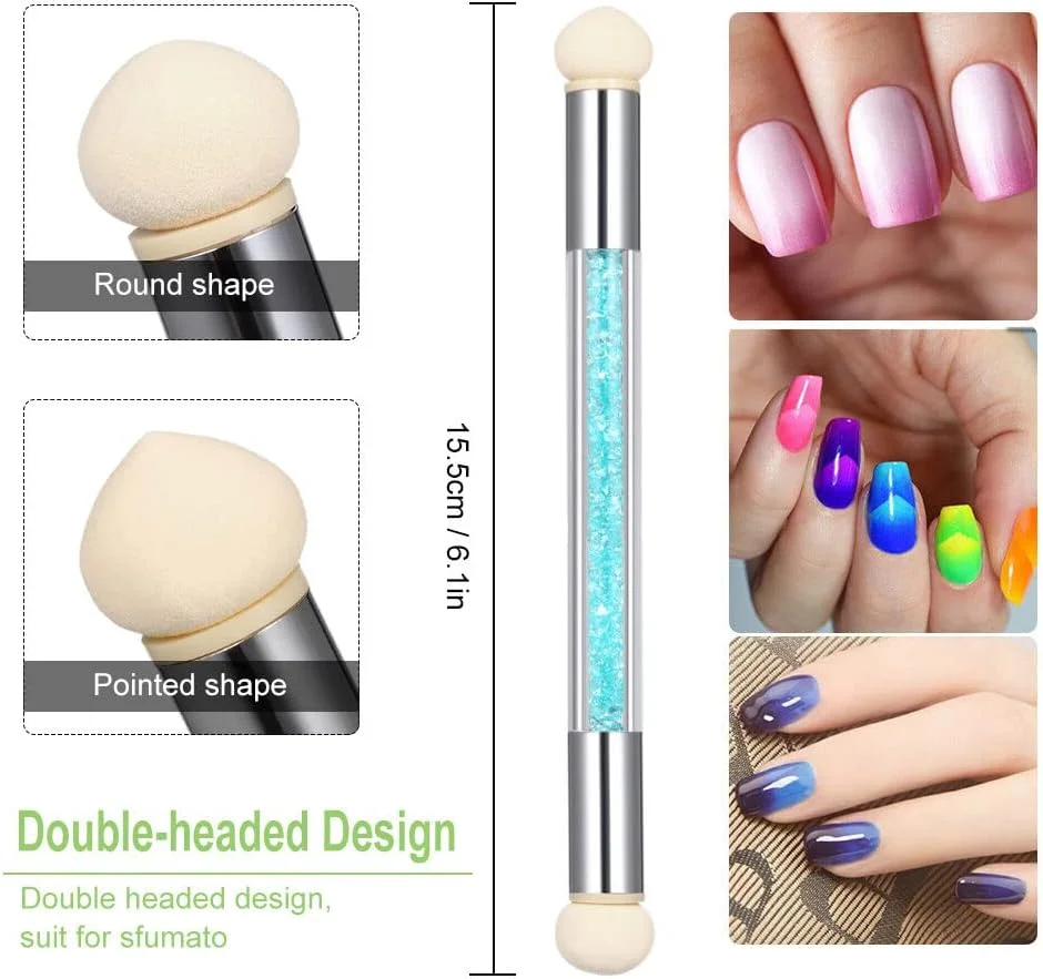 قلم اسفنجی طراحی ناخن Fawoonu - قلم سایه زنی گرادیانی ناخن اکریلیک - ابزار مانیکور قلم موی پودر ناخن