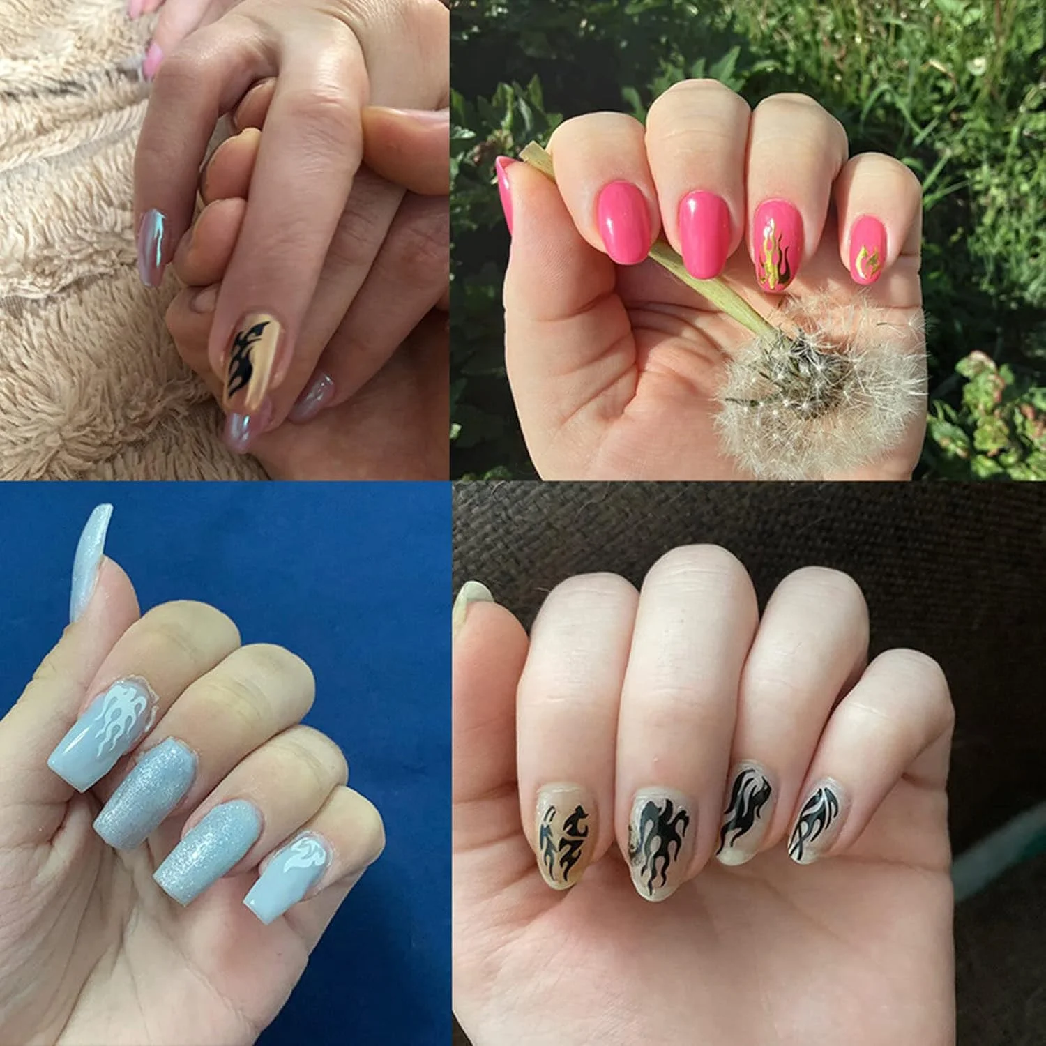 برچسب ناخن طرح شعله Fawoonu، برچسب های سه بعدی طراحی ناخن، برچسب های چسبی ناخن، ست مانیکور تزیین ناخن برای استفاده در سالن و منزل