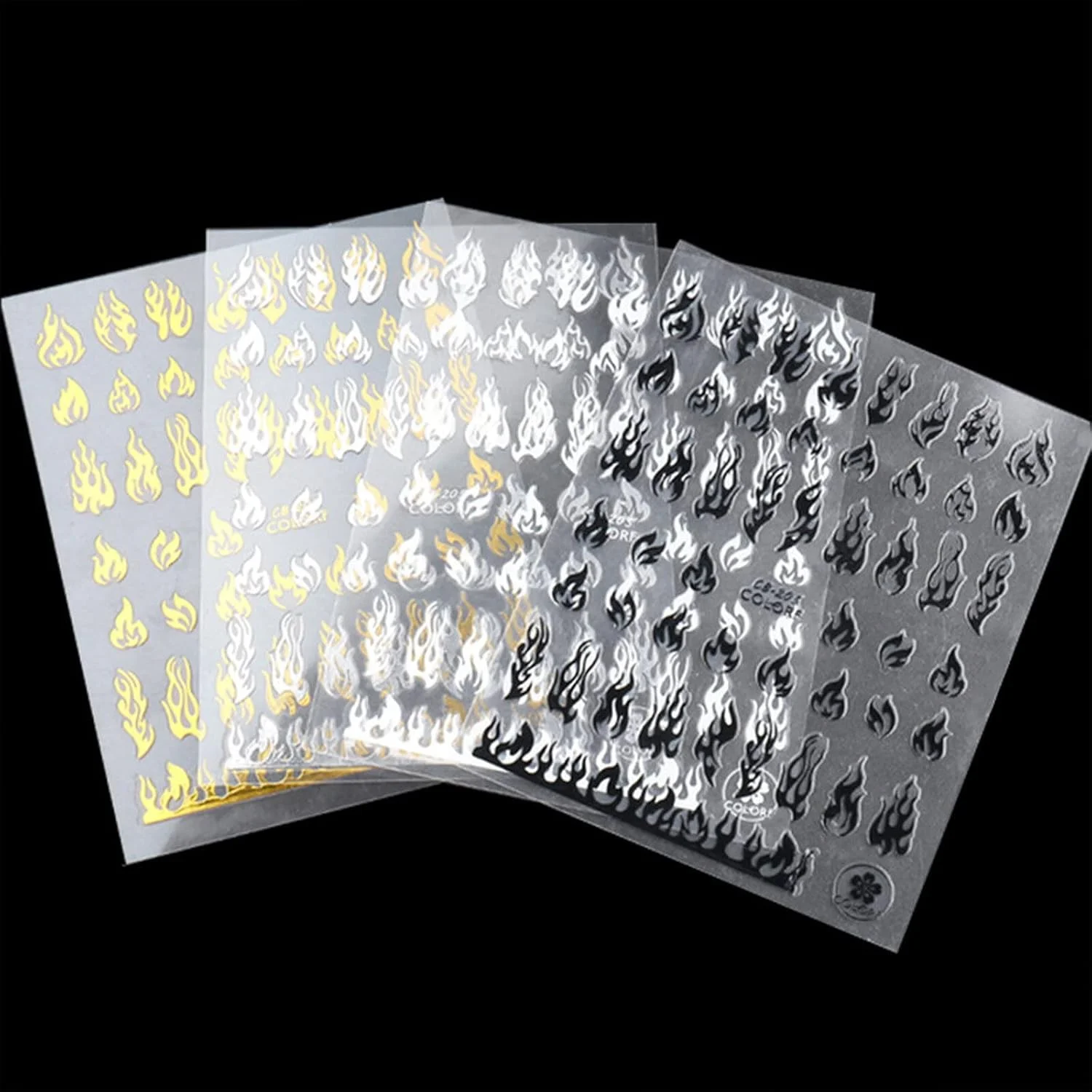 برچسب ناخن طرح شعله Fawoonu، برچسب های سه بعدی طراحی ناخن، برچسب های چسبی ناخن، ست مانیکور تزیین ناخن برای استفاده در سالن و منزل