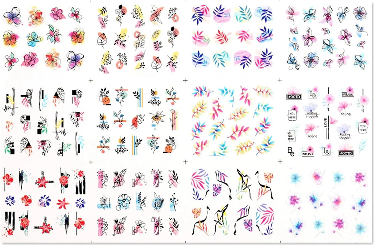 مجموعه 12 عددی استیکر ناخن Fawoonu، شابلون طراحی ناخن، فویل های چسبی تزئینی DIY