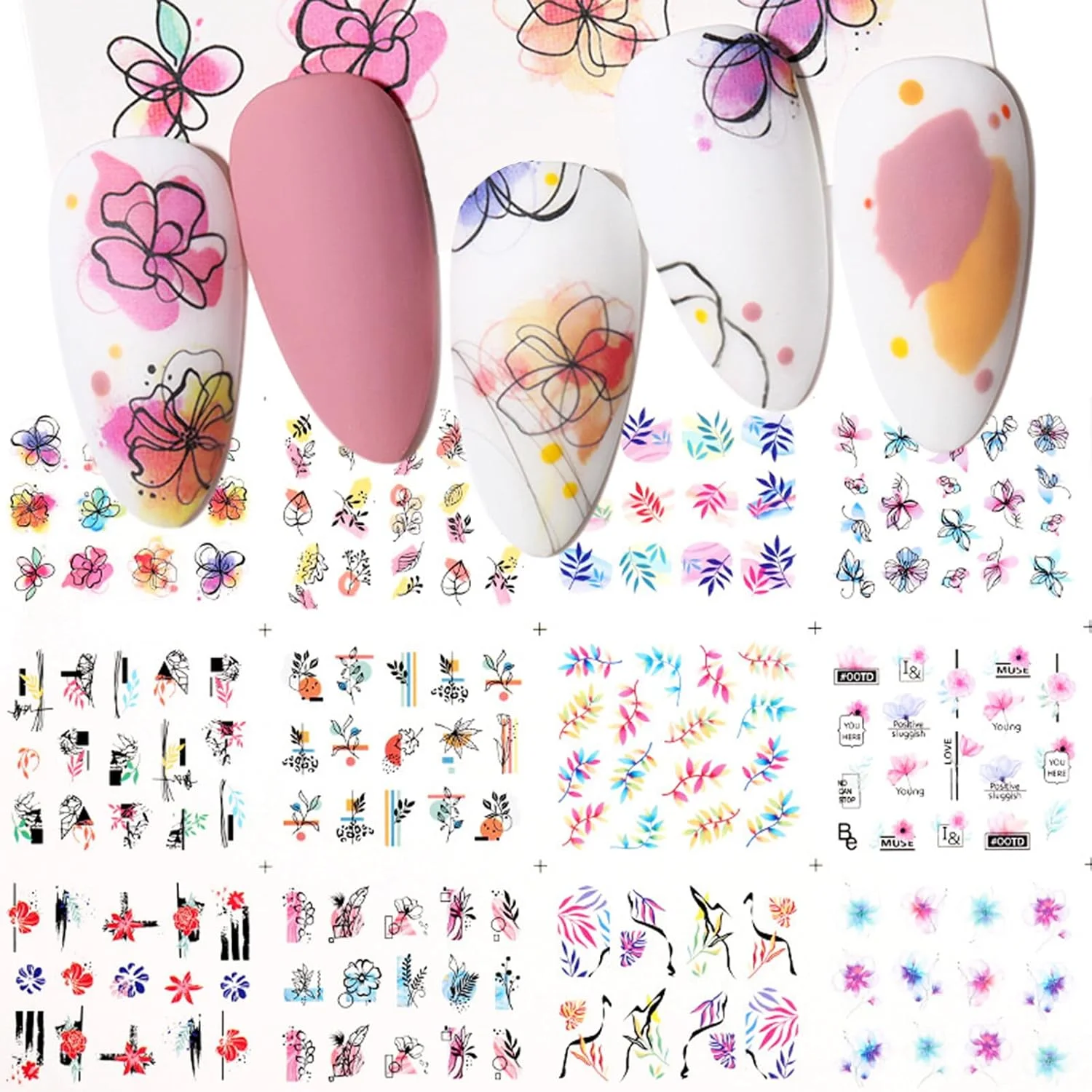 مجموعه 12 عددی استیکر ناخن Fawoonu، شابلون طراحی ناخن، فویل های چسبی تزئینی DIY