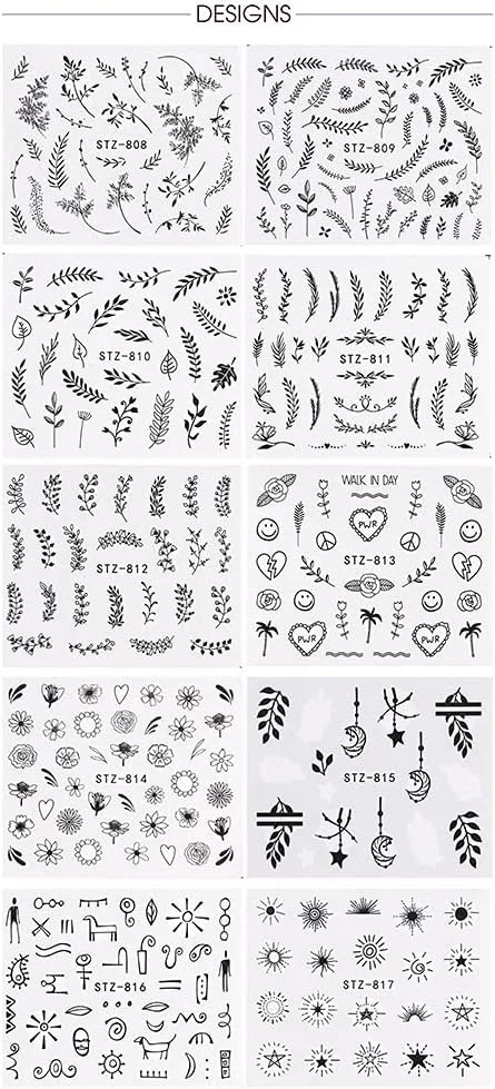 برچسب های طراحی ناخن پپیسکی، 68 ورق برچسب ناخن انتقال آب، ست مانیکور دکوراسیون طراحی ناخن برای استفاده در سالن و منزل