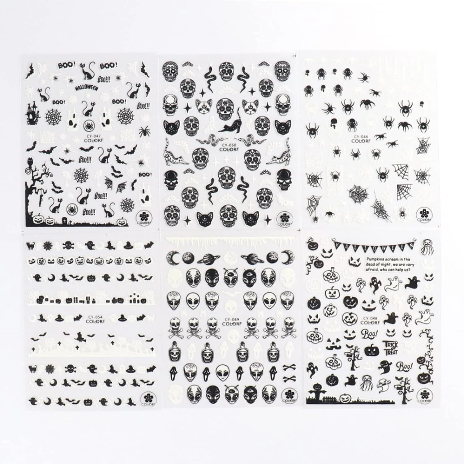 یک برگ استیکر ناخن سه بعدی، برچسب های ناخن چسبی طرح شب تاب، تزئین ناخن طرح شبح، خفاش، تار عنکبوت، کدو تنبل، جادوگر