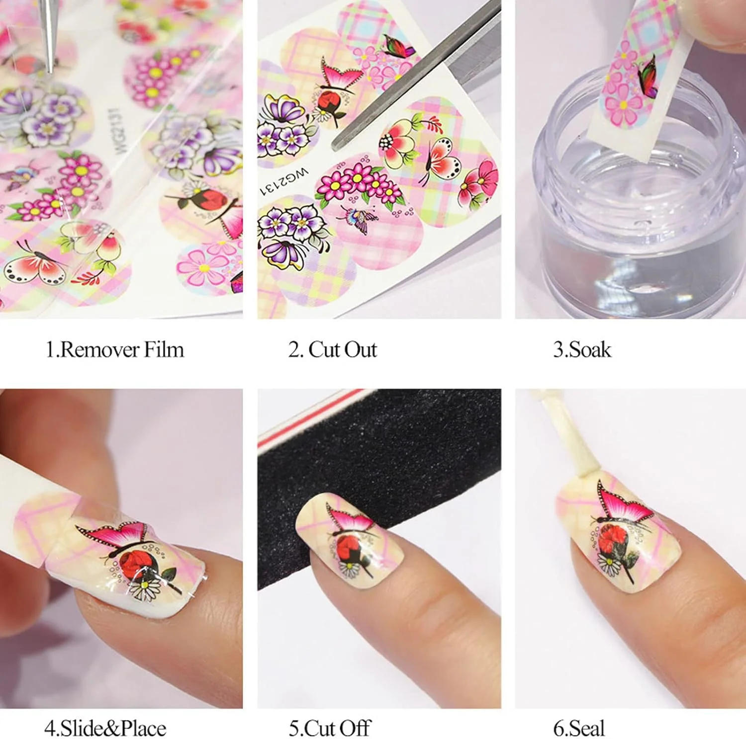 برچسب ناخن طرح گل آفتابگردان و گل مینا، برچسب های تزئینی ناخن، ست مانیکور برای استفاده در سالن و منزل