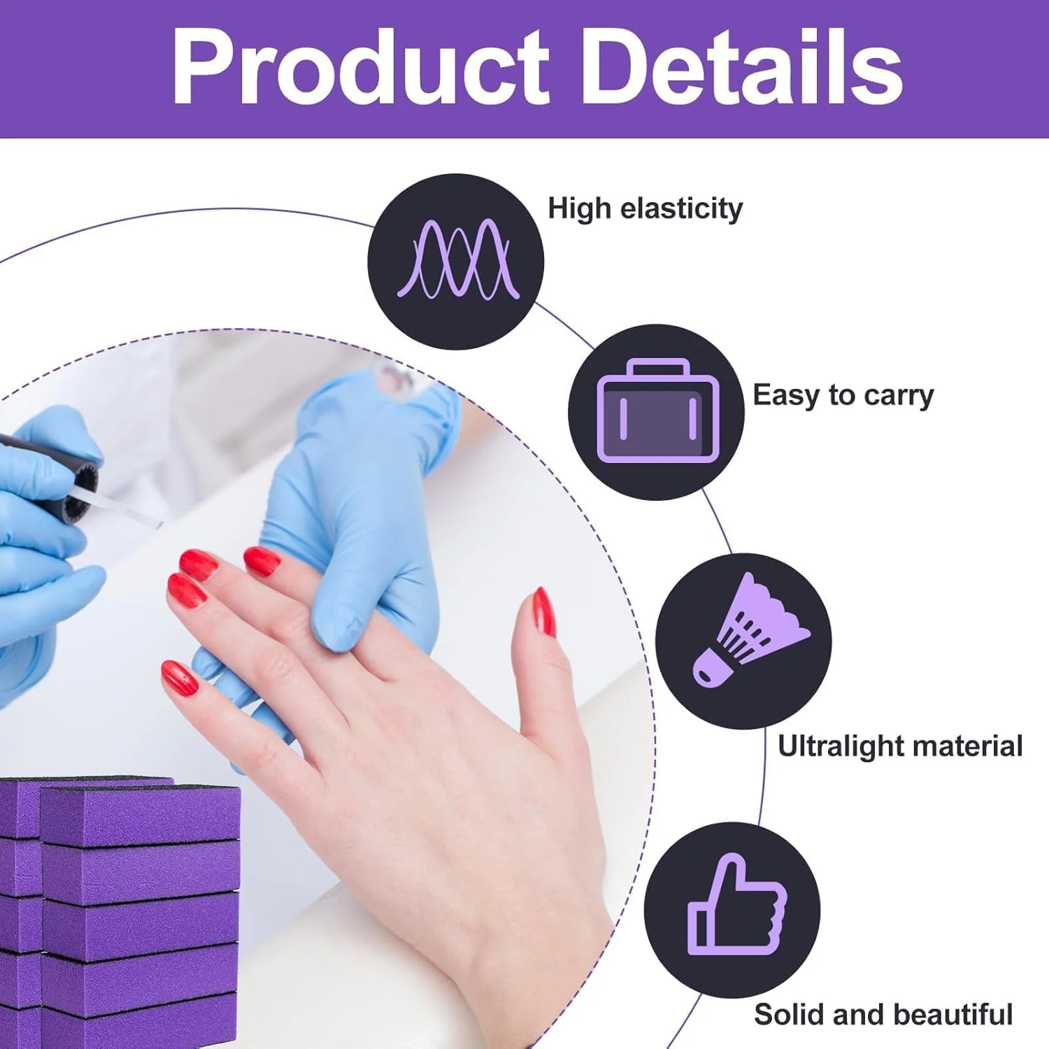 ۱۰ عدد سوهان ناخن با درجه زبری ۶۰/۱۰۰، ابزار مانیکور ۳ طرفه، لوازم سنباده ناخن، پولیش ناخن برای ناخن های طبیعی و مصنوعی، مشکی و بنفش