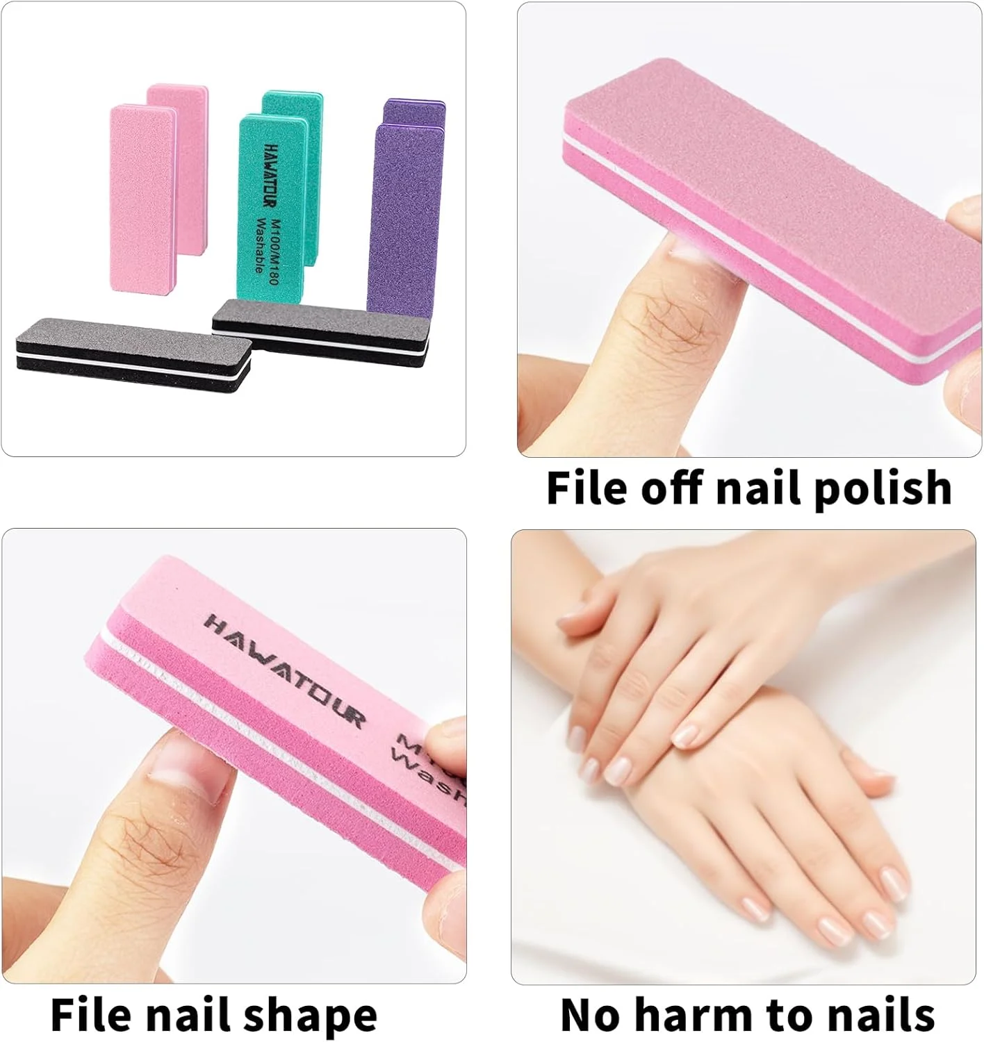 ست سوهان و بافر ناخن HAWATOUR، کیت مانیکور 8 تکه برای ناخن های اکریلیک و طبیعی، ابزار بلوک بافر مستطیلی 100/180 گریت مناسب برای استفاده در خانه و سالن