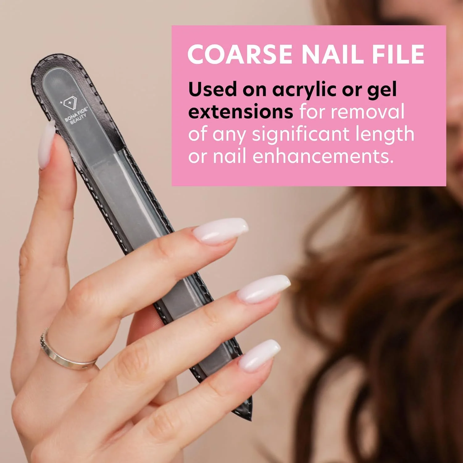 سوهان ناخن شیشه ای چک Bona Fide Beauty برای ناخن های اکریلیک، سوهان ناخن شیشه ای کریستالی با کیف. سوهان ناخن انگشت درشت (خاکستری)