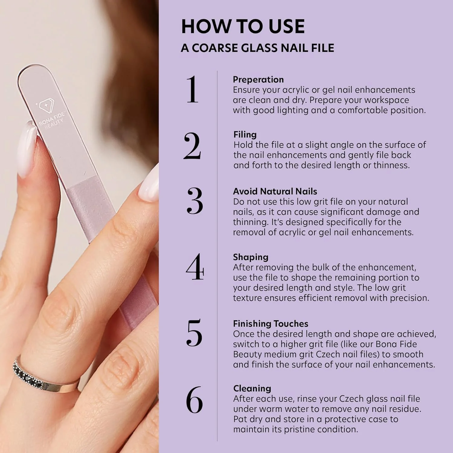 سوهان ناخن شیشه ای چک Bona Fide Beauty برای ناخن های اکریلیک، سوهان ناخن شیشه ای با کیف، سوهان ناخن ضخیم برای ناخن های مصنوعی (بنفش)