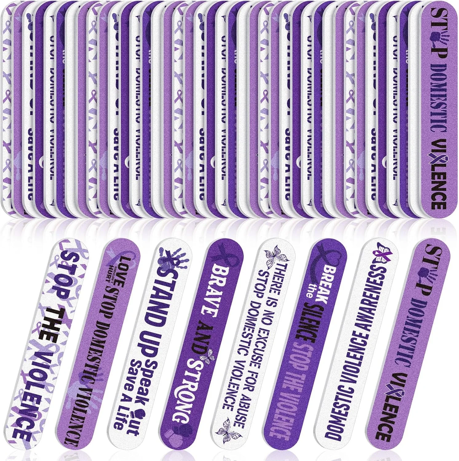 گی سفای 48 عدد سوهان ناخن آگاهی از خشونت خانگی روبان بنفش، ابزار مانیکور دو طرفه مینی عمده برای رویداد اجتماعی عمومی خیریه ناخن های اکریلیک طبیعی