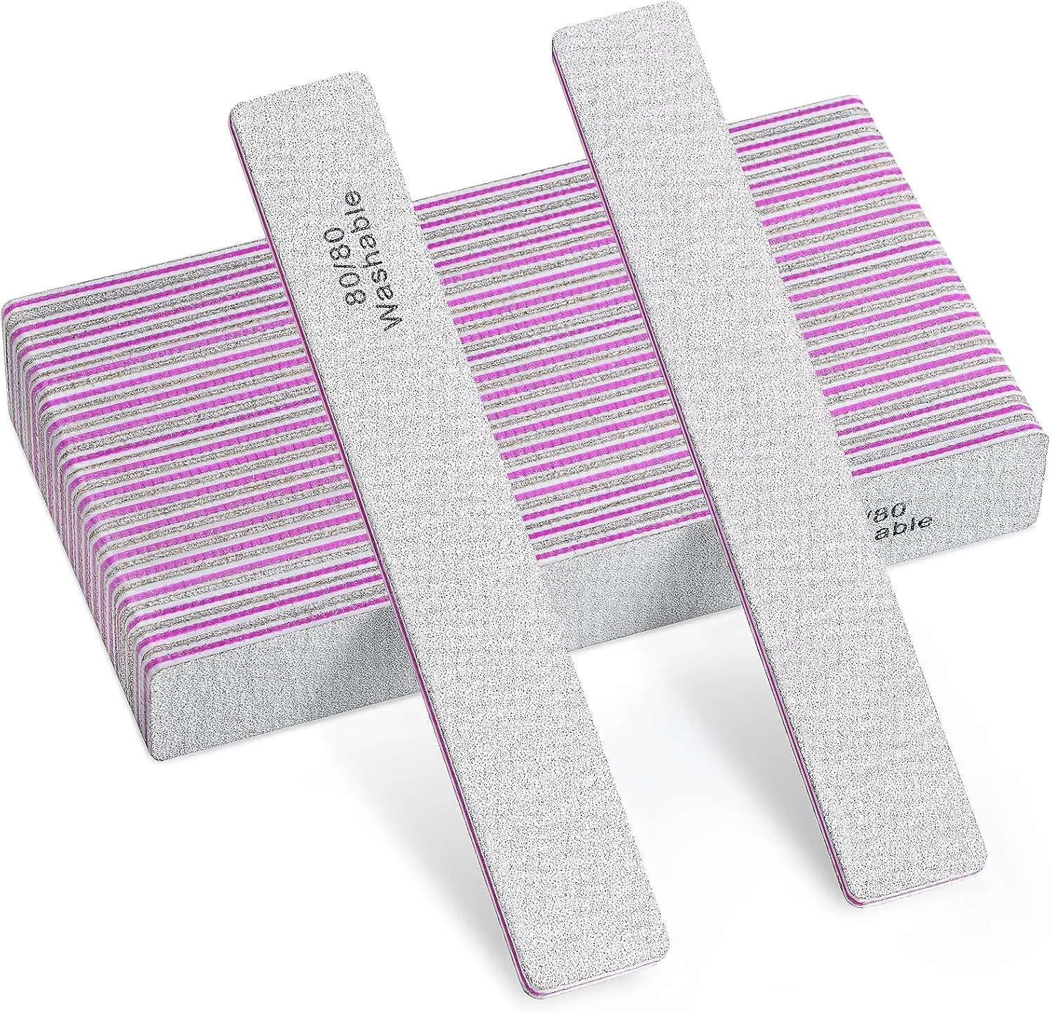 سوهان ناخن TsMADDTs، بسته 20 عددی، درجه زبری 80/80، سوهان دو طرفه سمباده ای برای ناخن های طبیعی، اکریلیک و ژلی، ابزار مانیکور مستطیلی حرفه ای، قابل استفاده مجدد و شستشو