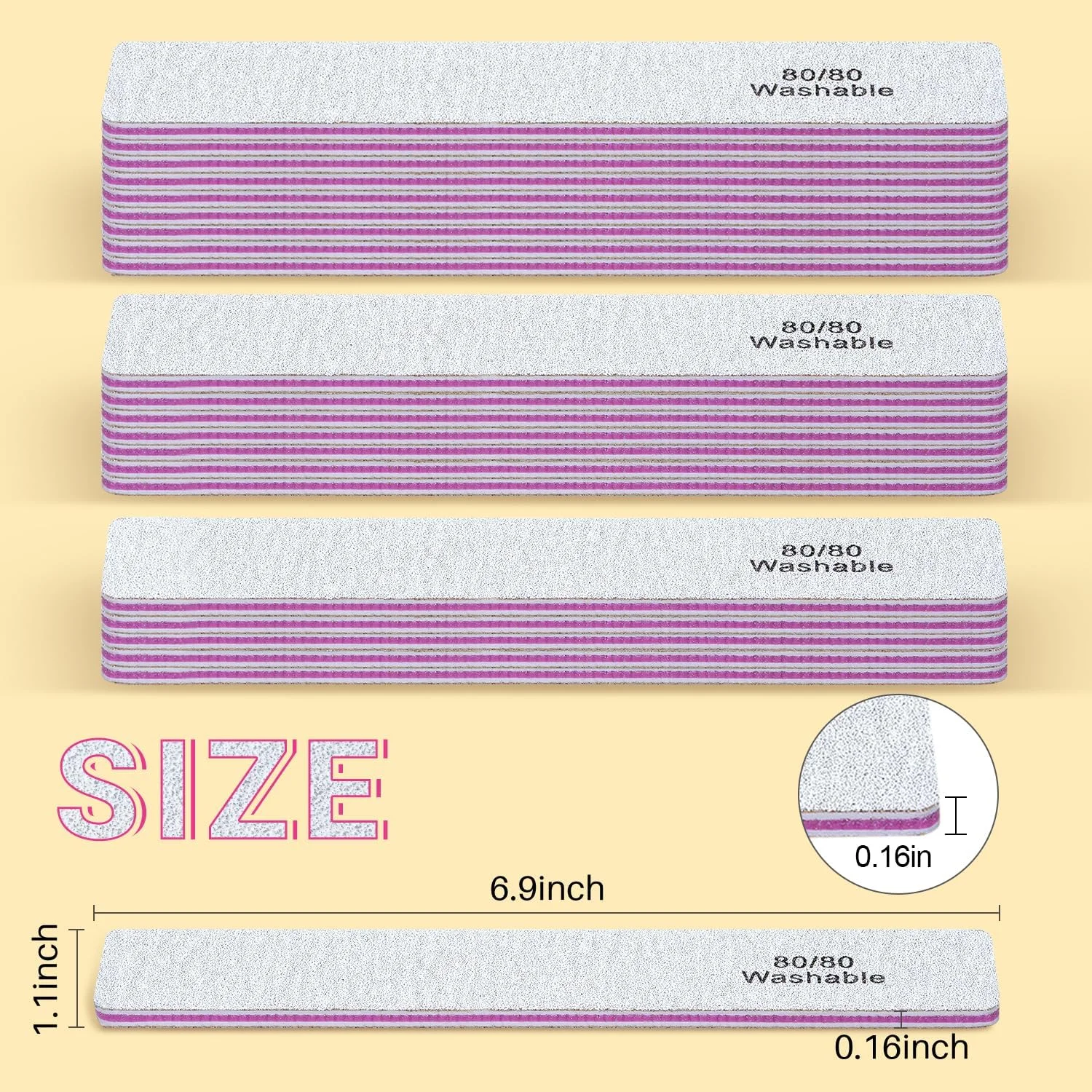 سوهان ناخن TsMADDTs، بسته 20 عددی، درجه زبری 80/80، سوهان دو طرفه سمباده ای برای ناخن های طبیعی، اکریلیک و ژلی، ابزار مانیکور مستطیلی حرفه ای، قابل استفاده مجدد و شستشو