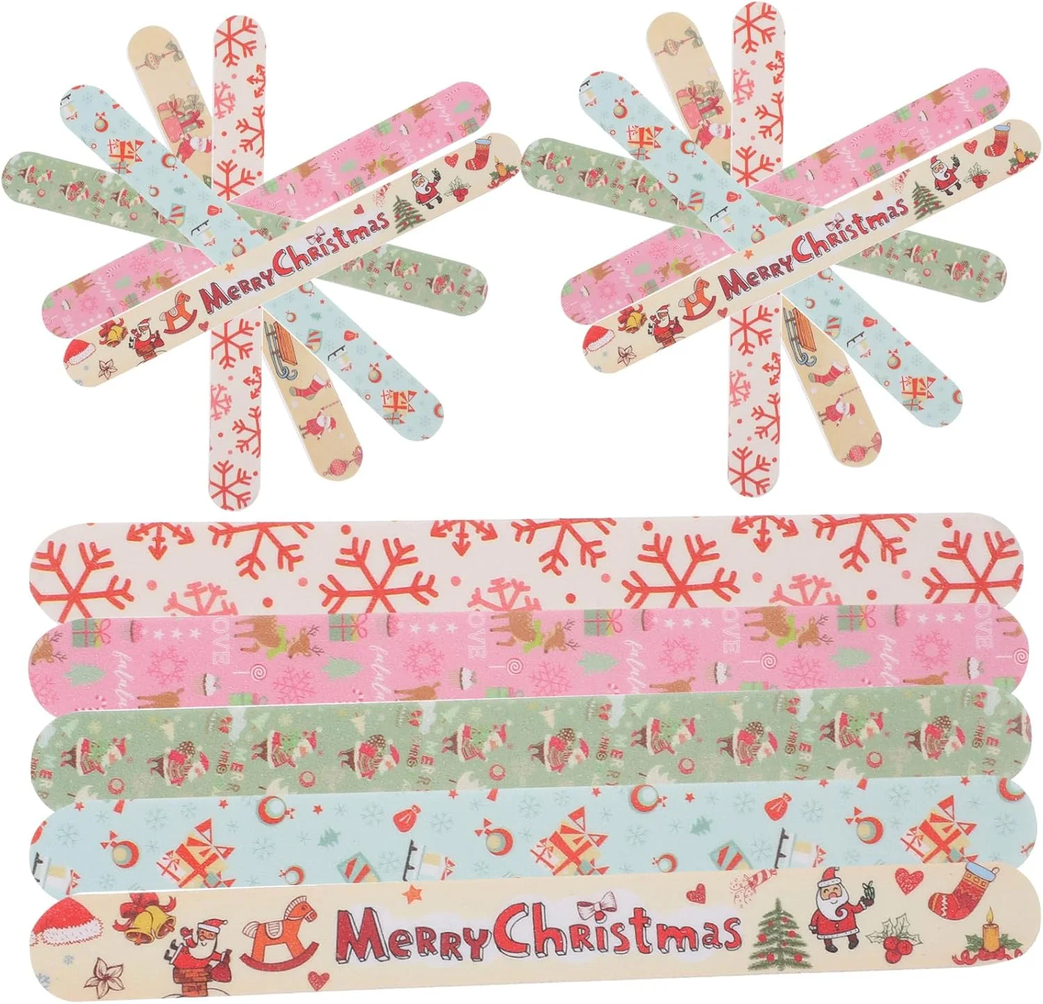 بسته 96 عددی سوهان ناخن طرح کریسمس، نوارهای پولیش ناخن، سوهان پدیکور با طرح کریسمس، ابزار پولیش و مراقبت از ناخن