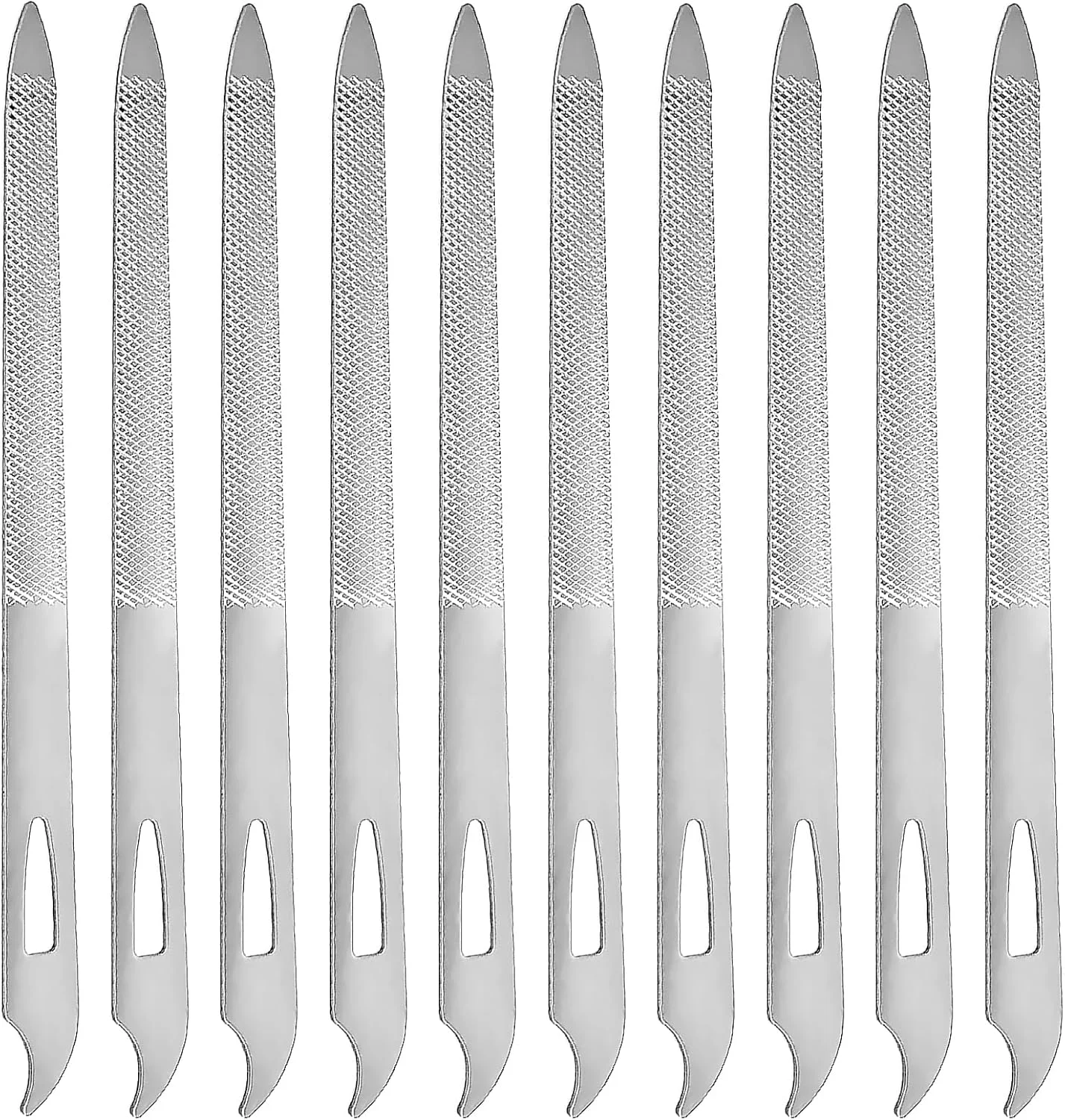 بسته ۱۰ عددی سوهان ناخن فلزی برای ناخن های طبیعی - استیل ضد زنگ، نازک، بادوام با نوک تیز منحنی، ابزار مانیکور و پدیکور دو طرفه