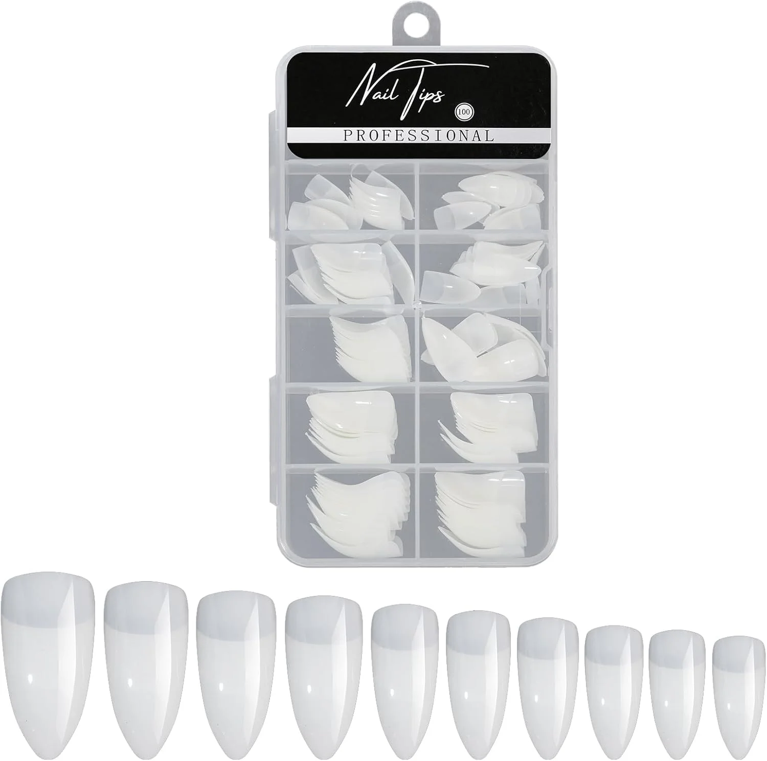 100 عدد ناخن مصنوعی نوک تیز، ناخن های مصنوعی چسبی با شکل پنجه عقابی برای کاشت ناخن و ابزار طراحی ناخن