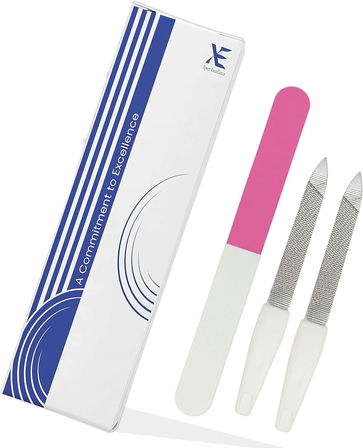 ست سوهان ناخن و بافر - 2 عدد سوهان ناخن فلزی دو طرفه با چوب بافر ناخن 3 طرفه برای بافر کردن ژل، اکریلیک و ناخن های طبیعی، ابزار ایده آل مانیکور