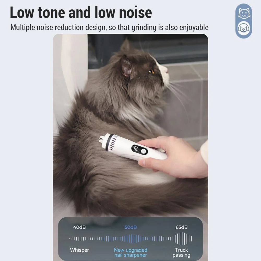 سوهان ناخن حیوانات خانگی قابل حمل YUNNSTORE با نور LED، چرخ سنگ زنی الماس، سه حالت سنگ زنی، تنظیم قدرت 3 سرعته، نمایشگر دیجیتال، طراحی کم صدا، شارژ Type-C برای گربه ها و سگ ها