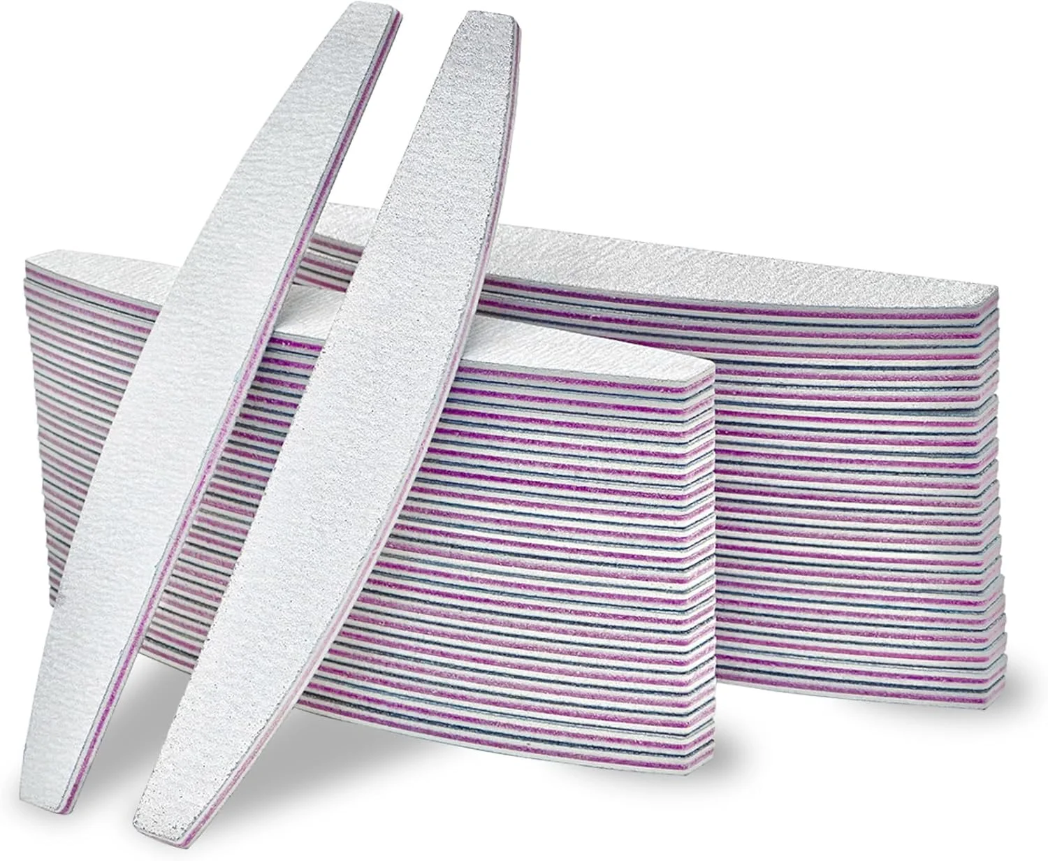 بسته 50 عددی سوهان ناخن هلالی ماه، سوهان ناخن حرفه ای برای ناخن های طبیعی، مجموعه ظریف دو طرفه قابل استفاده مجدد، سوهان ناخن با دانه بندی 100/180 قابل شستشو و یکبار مصرف برای ناخن های ژلی، ناخن