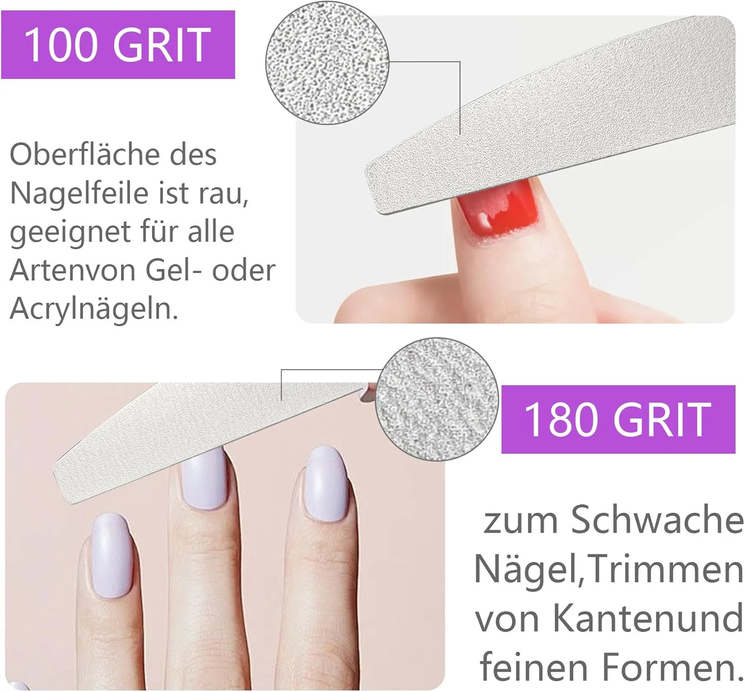 بسته 50 عددی سوهان ناخن هلالی ماه، سوهان ناخن حرفه ای برای ناخن های طبیعی، مجموعه ظریف دو طرفه قابل استفاده مجدد، سوهان ناخن با دانه بندی 100/180 قابل شستشو و یکبار مصرف برای ناخن های ژلی، ناخن