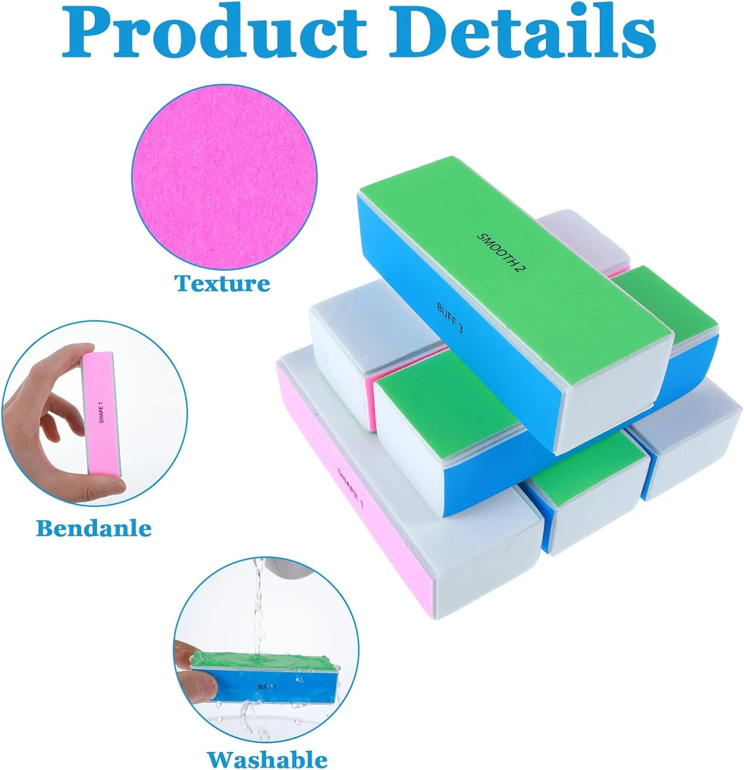 بسته 6 عددی سوهان ناخن، بلوک پولیش ناخن 4 مرحله ای، از بین برنده لبه ها و ایجاد کننده فوری براقیت بالا (رنگ: چند رنگ، تعداد: 6، دانه بندی 80/80)