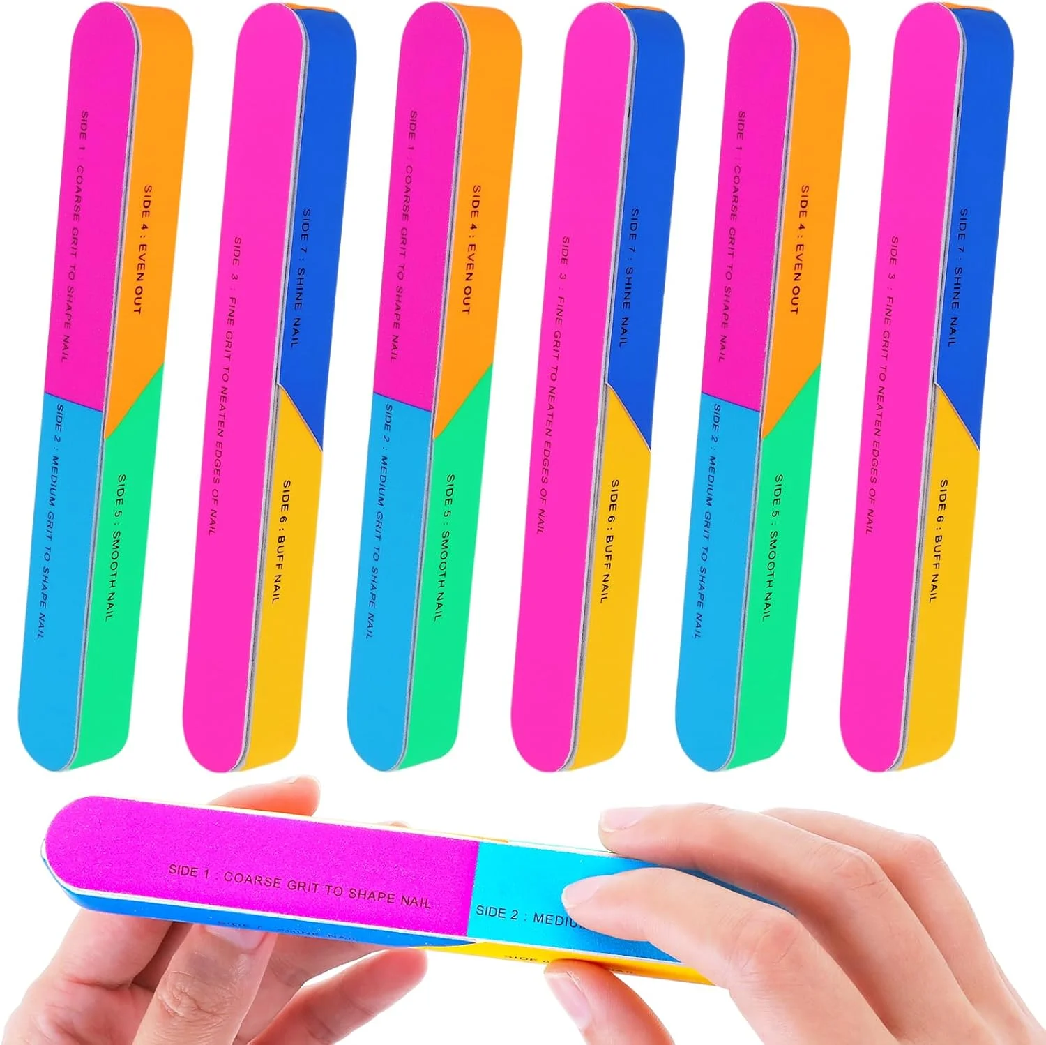 بافر ناخن 7 طرفه، 6 عدد بلوک بافر ناخن، پولیشر هفت طرفه، ابزار حرفه ای طراحی ناخن، سوهان سمباده ای با درجه زبری 120/240/600/3000/6000، بافر سوهان ناخن برای ناخن های طبیعی، پولیشر ارتقا یافته