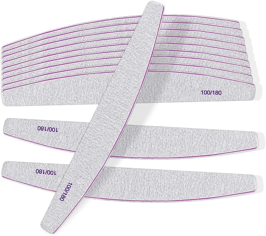 سوهان ناخن حرفه ای قابل استفاده مجدد، 12 عدد، درجه زبری 100/180، سمباده دو طرفه، ابزار مانیکور برای ناخن های اکریلیک