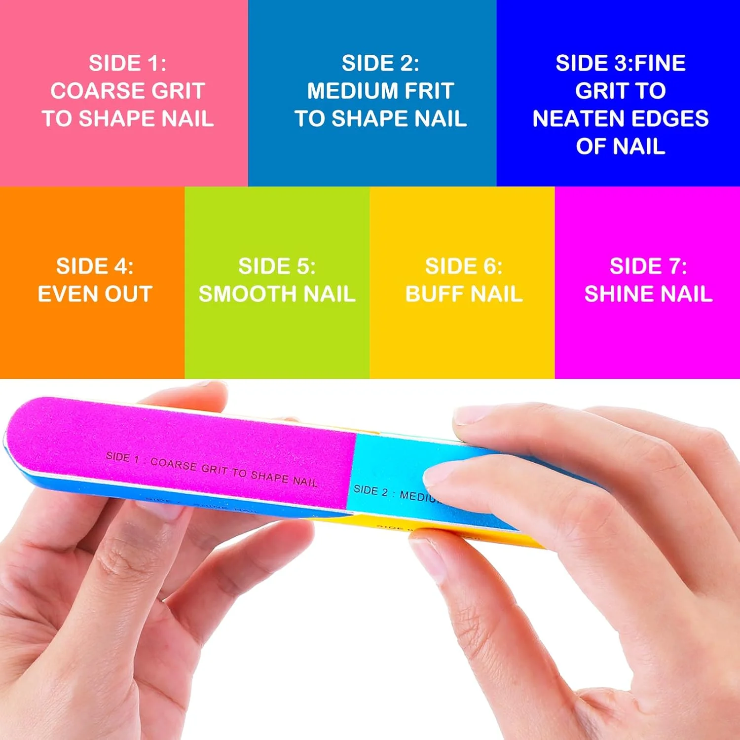 بافر ناخن 7 طرفه، 6 عدد بلوک بافر ناخن، پولیشر هفت طرفه، ابزار حرفه ای طراحی ناخن، سوهان سمباده ای با درجه زبری 120/240/600/3000/6000، بافر سوهان ناخن برای ناخن های طبیعی، پولیشر ارتقا یافته