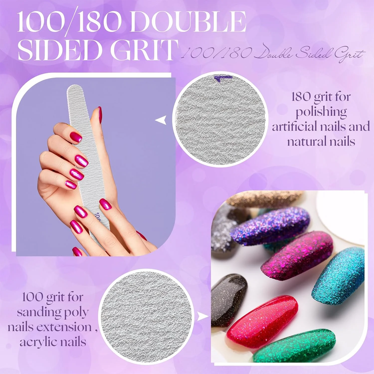 مجموعه 150 عددی سوهان ناخن میناتی، دو طرفه، درجه زبری 100/180، سمباده ای، قابل استفاده مجدد، ابزار مانیکور حرفه ای قابل شستشو برای ناخن های طبیعی و ناخن های اکریلیک (مدل کمانی)