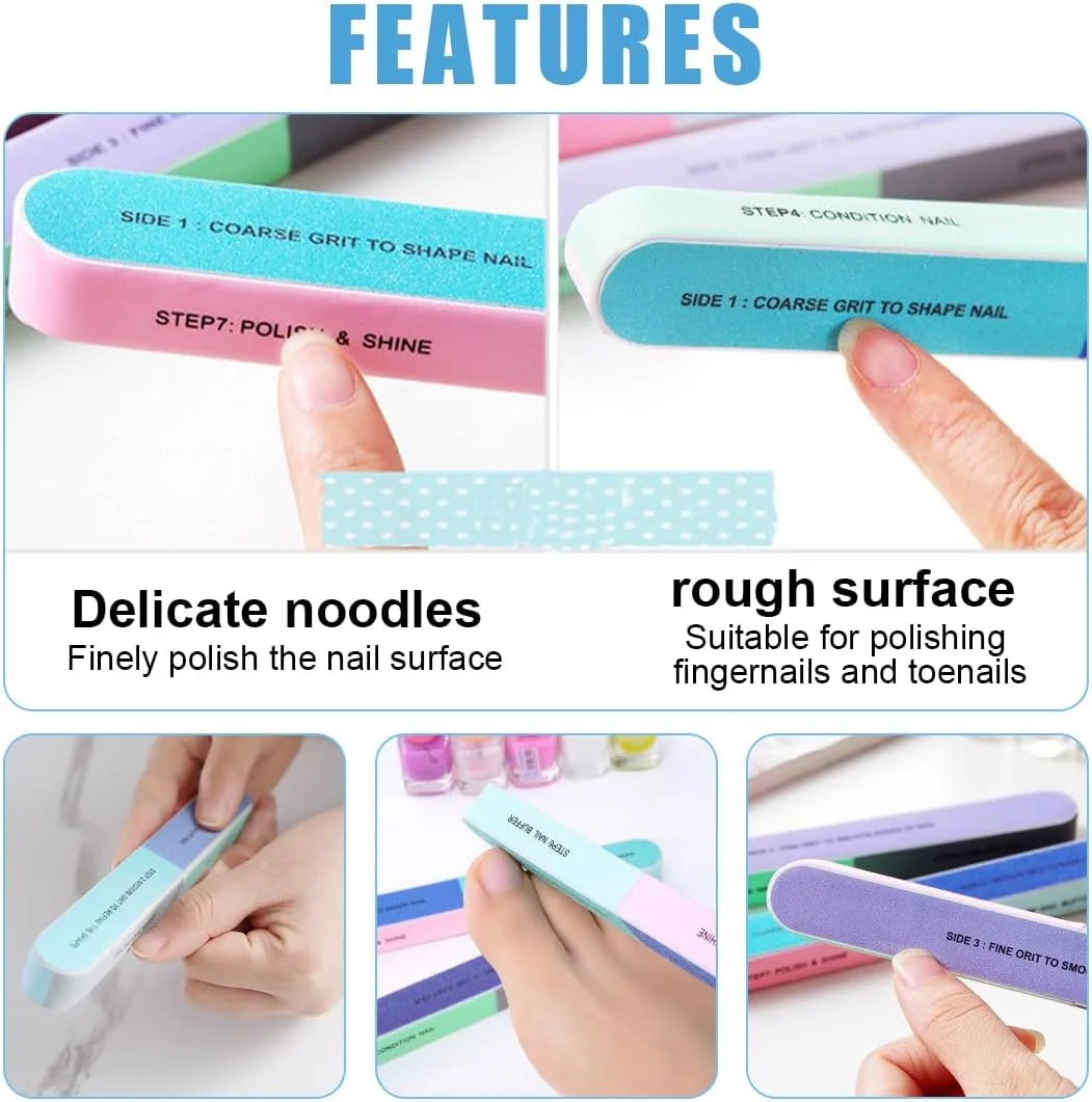 ۶ عدد سوهان ناخن چند منظوره، سوهان ناخن، بافر ناخن چند بعدی برای مراقبت از ناخن در منزل و سالن های زیبایی (رنگی)