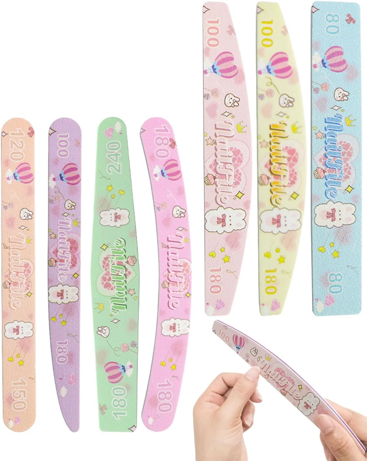 ست سوهان ناخن 7 تکه، سوهان ناخن حرفه ای، دو طرفه برای ناخن های ژلی، طرح خرگوش زیبا، برای ناخن های اکریلیک و ناخن های طبیعی، بافر برای سوهان کشی، پولیش و درخشان کردن ناخن ها، برای استفاده در خانه و...