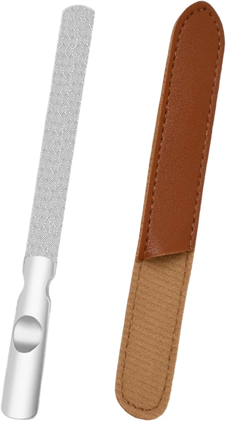 سوهان ناخن استیل ضد زنگ حرفه ای دو طرفه با دسته ضد لغزش و کیف چرمی برای آقایان، بانوان، کودکان، مانیکور آرایشی