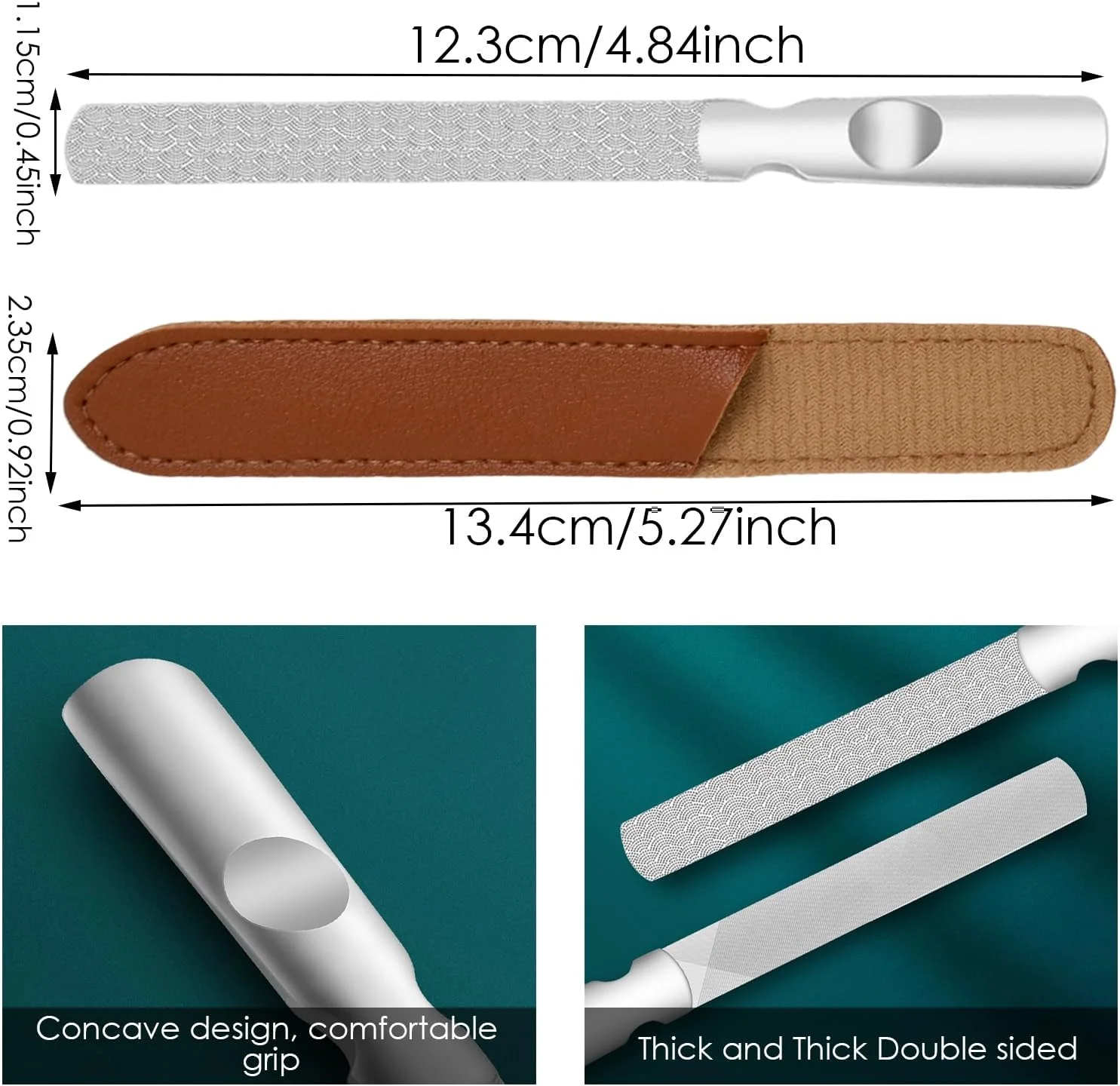 سوهان ناخن استیل ضد زنگ حرفه ای دو طرفه با دسته ضد لغزش و کیف چرمی برای آقایان، بانوان، کودکان، مانیکور آرایشی