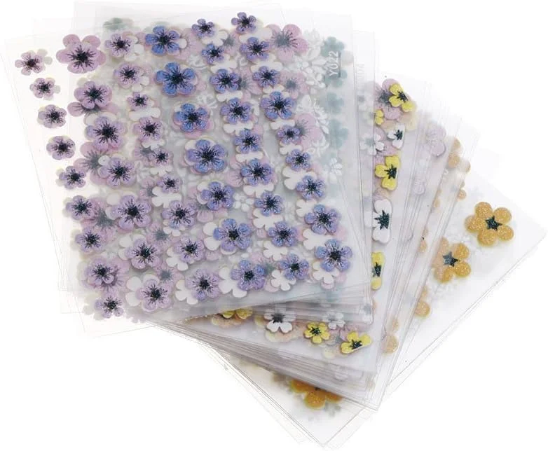هلمی مجموعه 50 عددی برچسب ناخن سه بعدی با طرح گل های رنگارنگ، لوازم جانبی زیبا و شیک برای طراحی ناخن