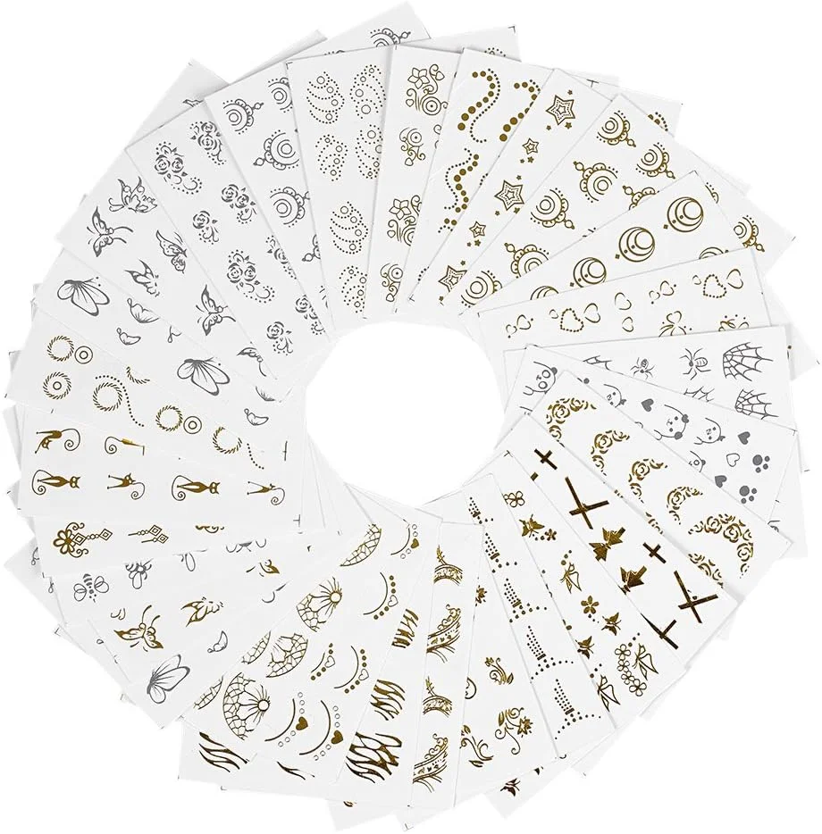 فاوونو 30 برگ استیکر ناخن طرح طلایی/نقره ای سه بعدی، برچسب های انتقال آب ناخن، کاغذ ناخن، نکته زیبایی DIY