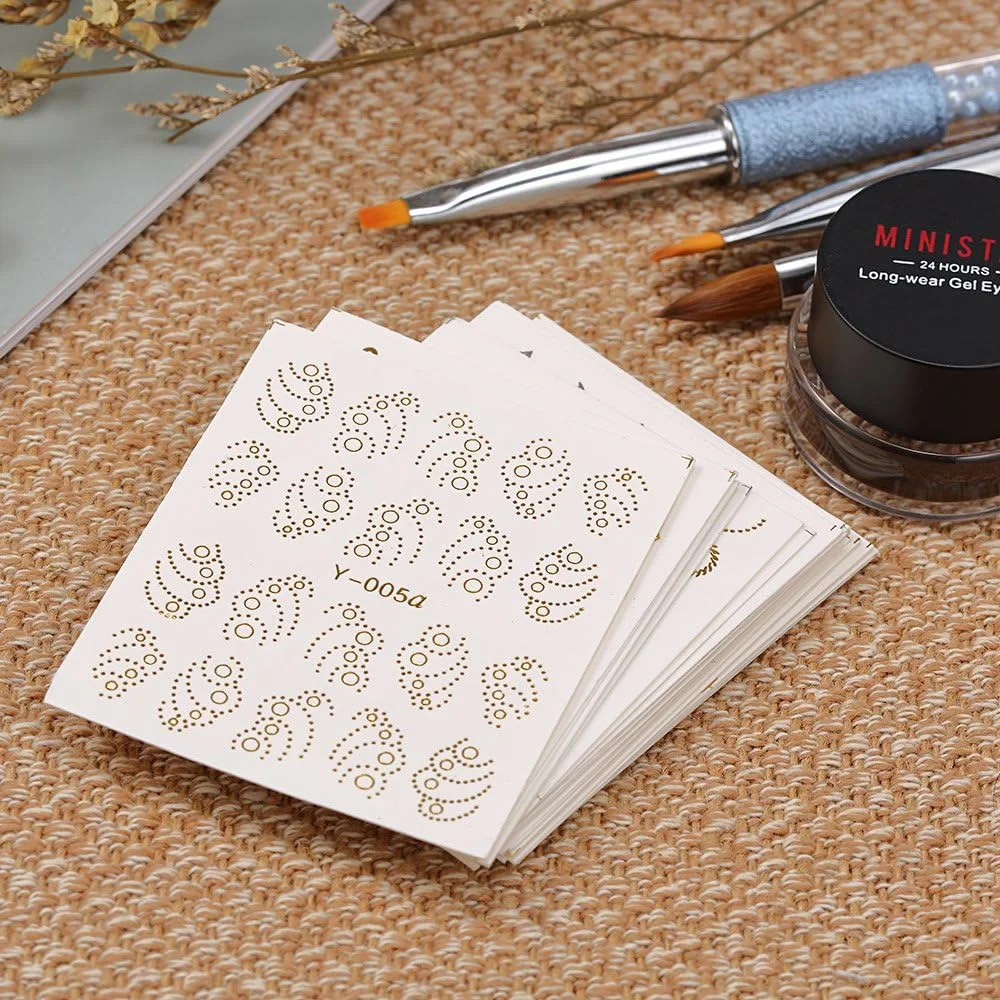 فاوونو 30 برگ استیکر ناخن طرح طلایی/نقره ای سه بعدی، برچسب های انتقال آب ناخن، کاغذ ناخن، نکته زیبایی DIY