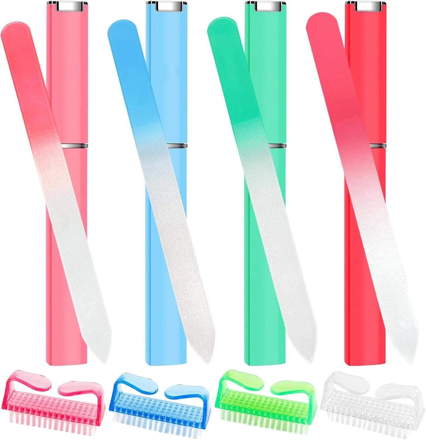 سوهان ناخن شیشه ای 180/320 با جعبه، بسته 4 عددی سوهان ناخن شیشه ای کریستالی، سوهان ناخن شیشه ای دو طرفه، سوهان ناخن، هدیه برای زنان و دختران