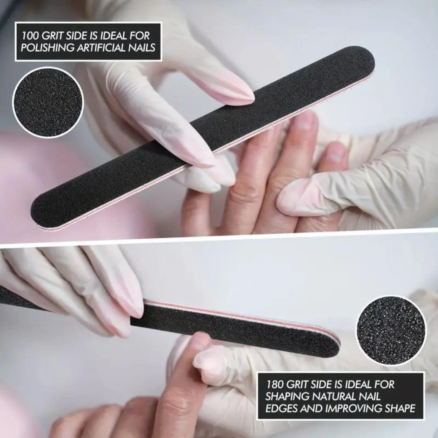 سوهان ناخن دو طرفه قابل استفاده مجدد (دانه بندی 100/180، بسته 50 عددی) - ابزار حرفه ای مانیکور پدیکور برای خانه و سالن