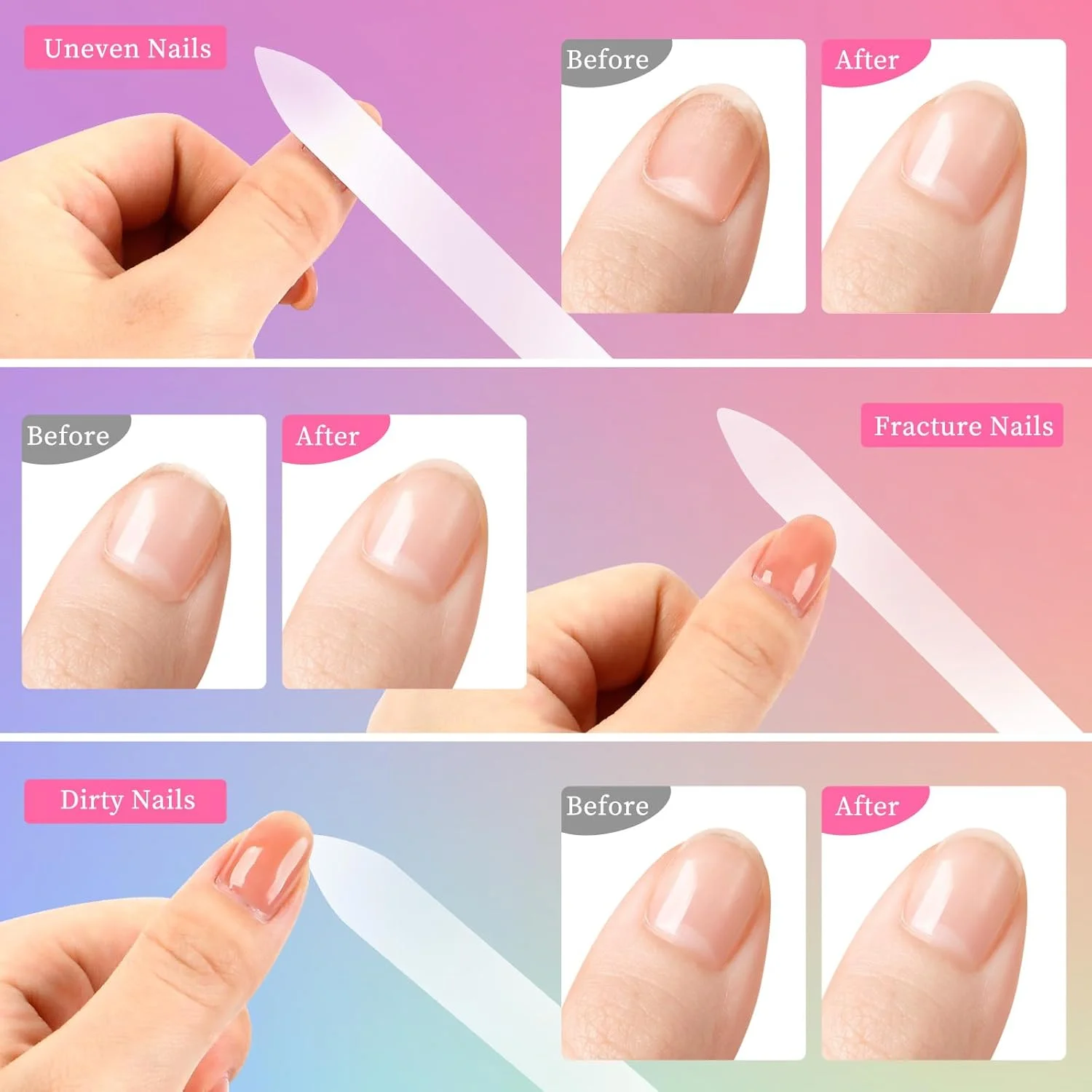 سوهان ناخن شیشه ای 180/320 با جعبه، بسته 4 عددی سوهان ناخن شیشه ای کریستالی، سوهان ناخن شیشه ای دو طرفه، سوهان ناخن، هدیه برای زنان و دختران