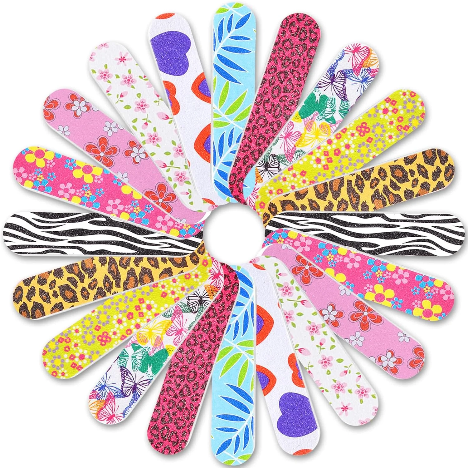 بسته 20 عددی سوهان ناخن دو طرفه، تخته سمباده برای ناخن، طرح گل، درجه زبری 100/180، سوهان کوچک برای مانیکور و پدیکور، ابزار DIY برای استفاده در منزل و سالن