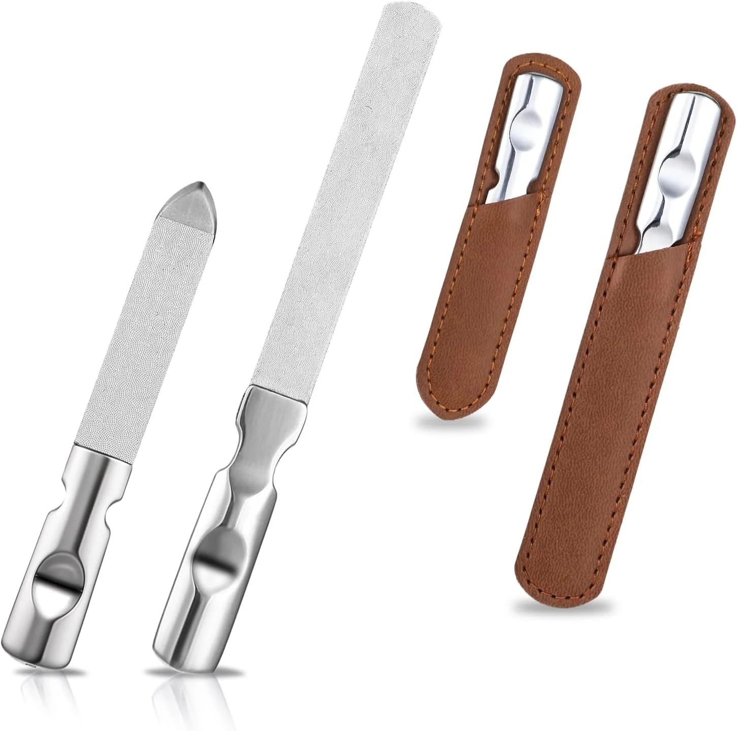 سوهان ناخن فلزی برای ناخن های طبیعی، Mabor 2 عدد سوهان ناخن پا استیل ضد زنگ با دسته ضد لغزش، سوهان ناخن دو طرفه حرفه ای برای ناخن ها با کیف چرمی PU